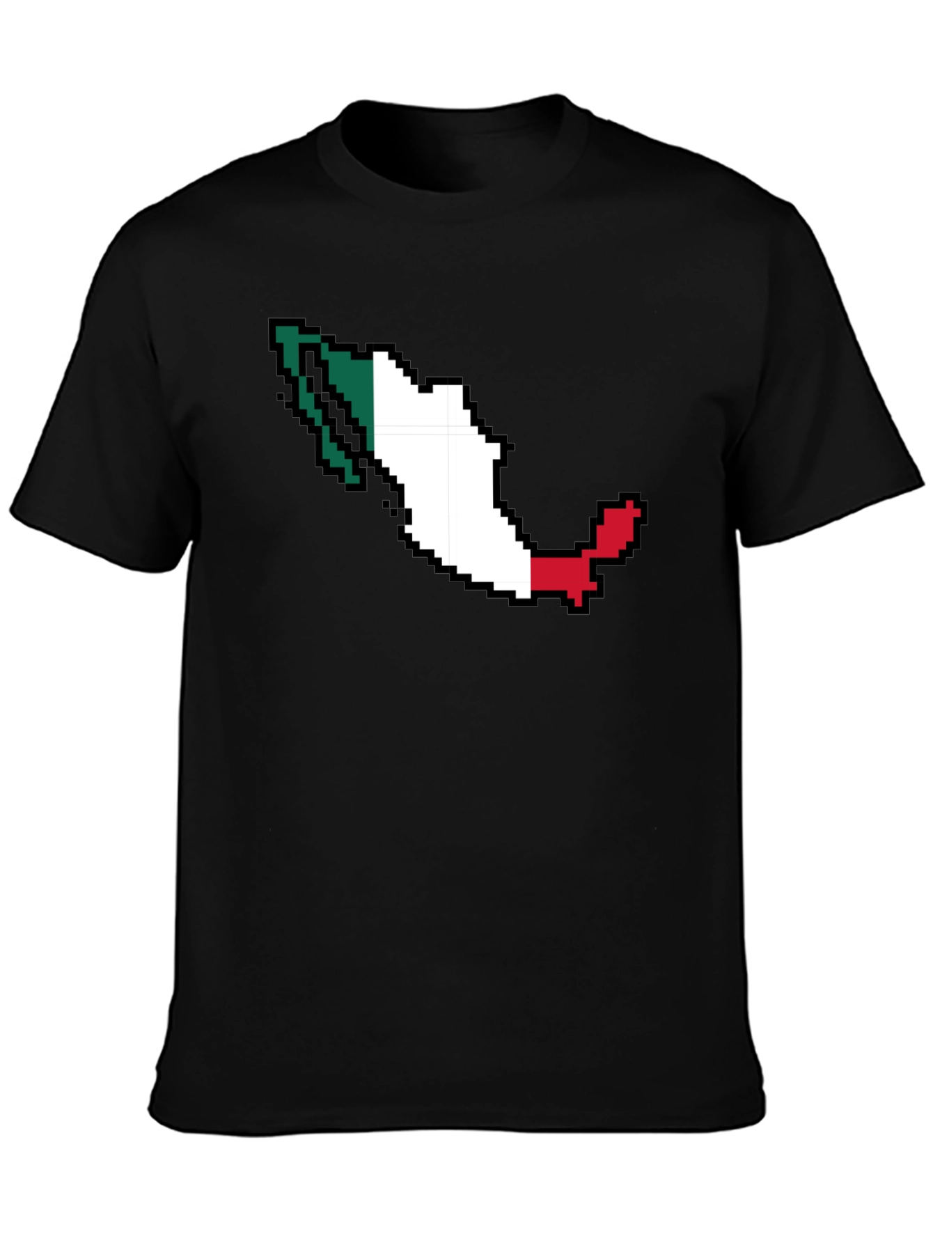 Mexico Pixel Flag T-Shirt - Black Crew Neck Tee