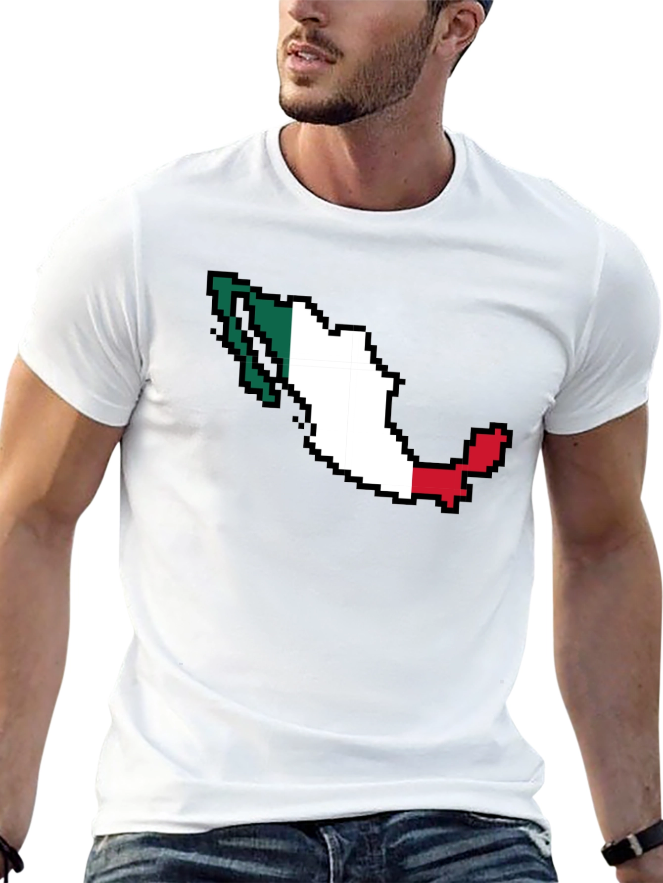 Mexico Pixel Flag T-Shirt - Black Crew Neck Tee
