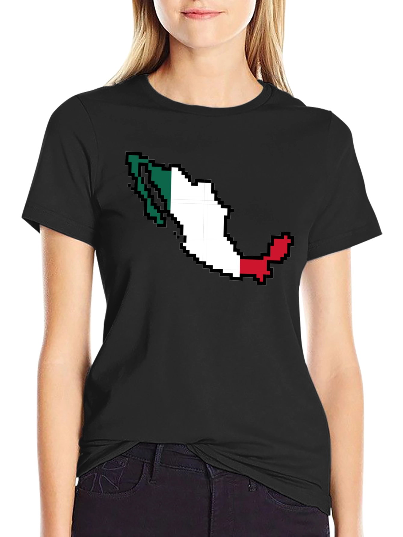 Mexico Pixel Flag T-Shirt - Black Crew Neck Tee