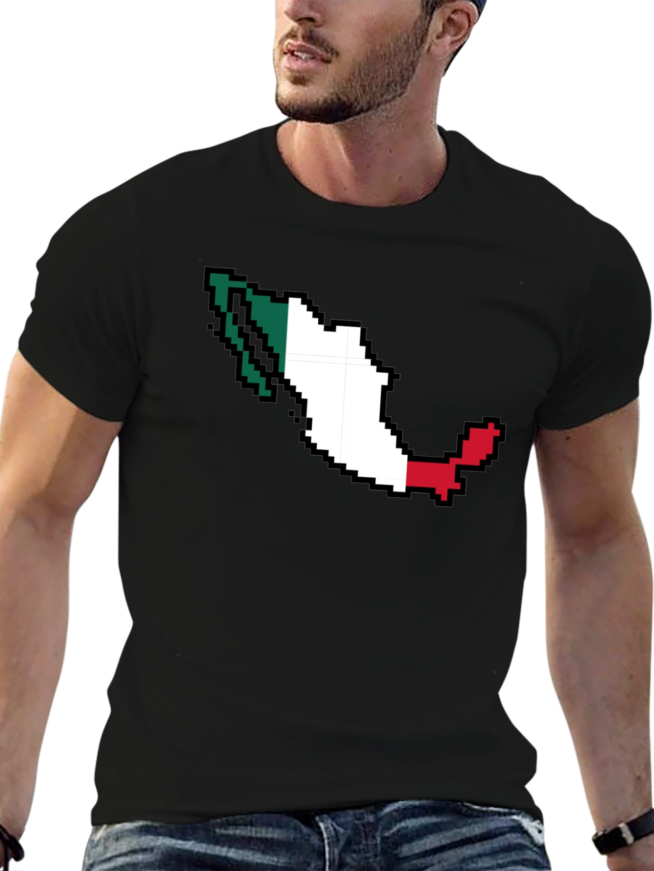 Mexico Pixel Flag T-Shirt - Black Crew Neck Tee