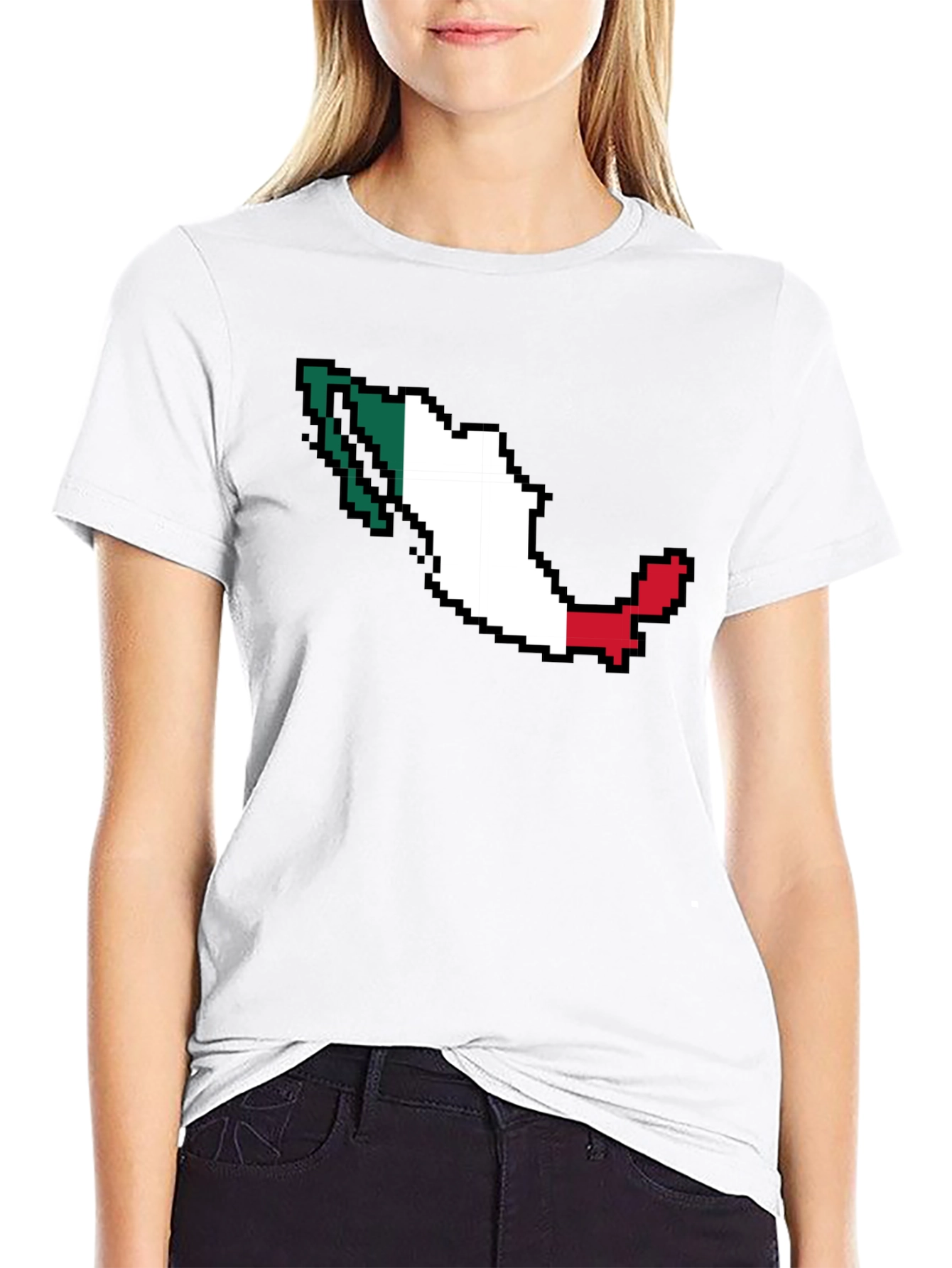 Mexico Pixel Flag T-Shirt - Black Crew Neck Tee