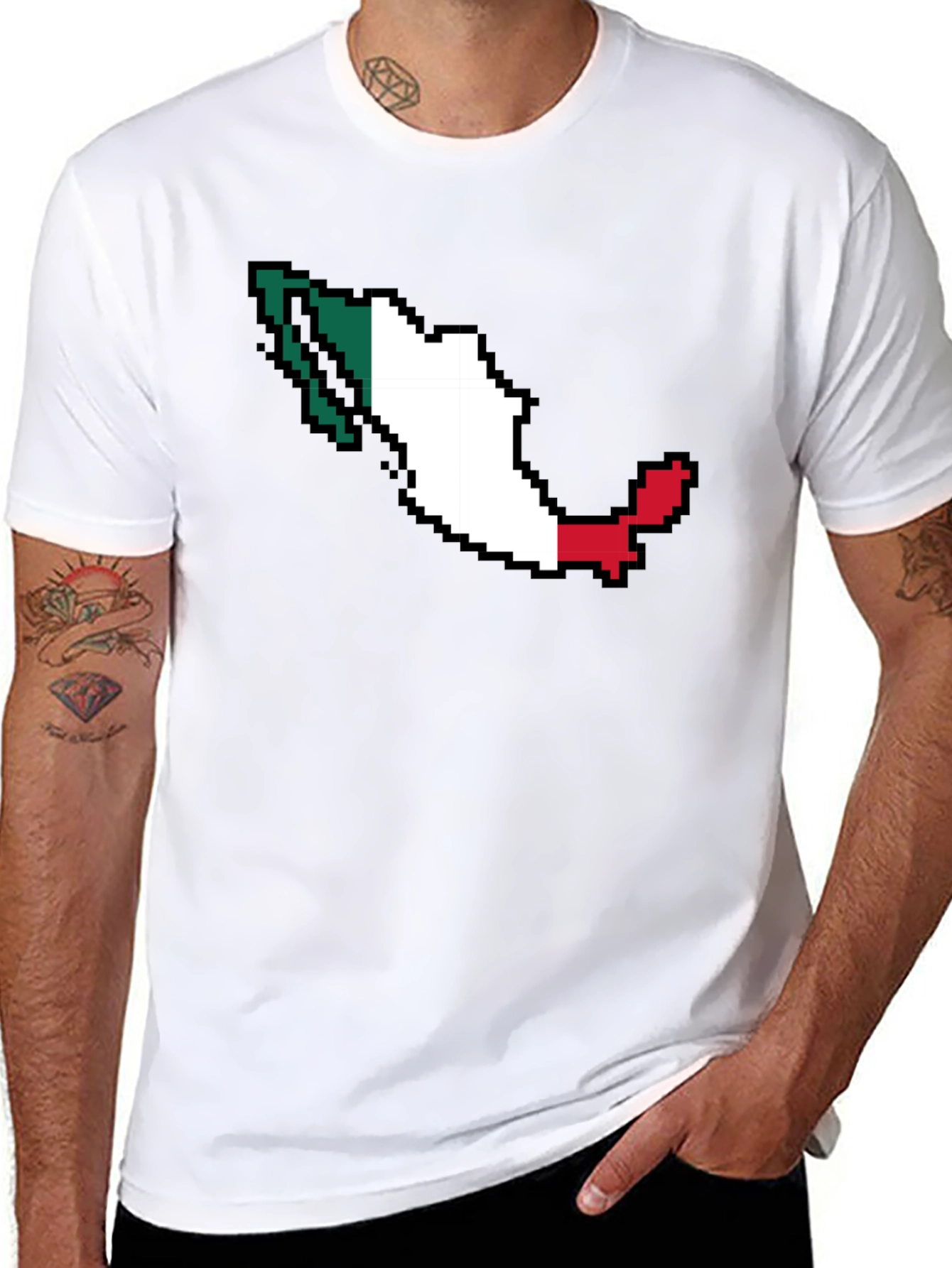 Mexico Pixel Flag T-Shirt - Black Crew Neck Tee