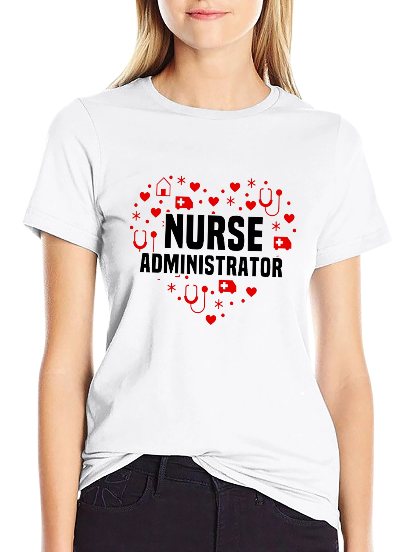 Nurse Administrator Heart Graphic Tee - Black