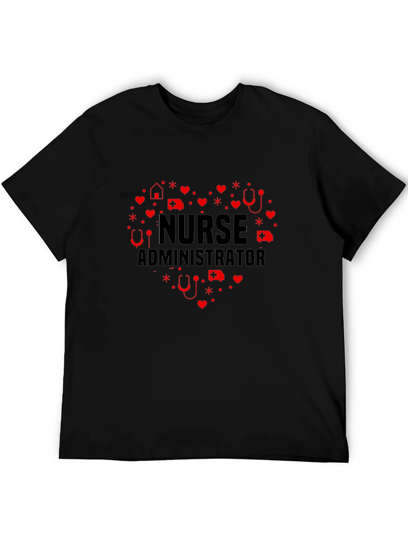 Nurse Administrator Heart Graphic Tee - Black