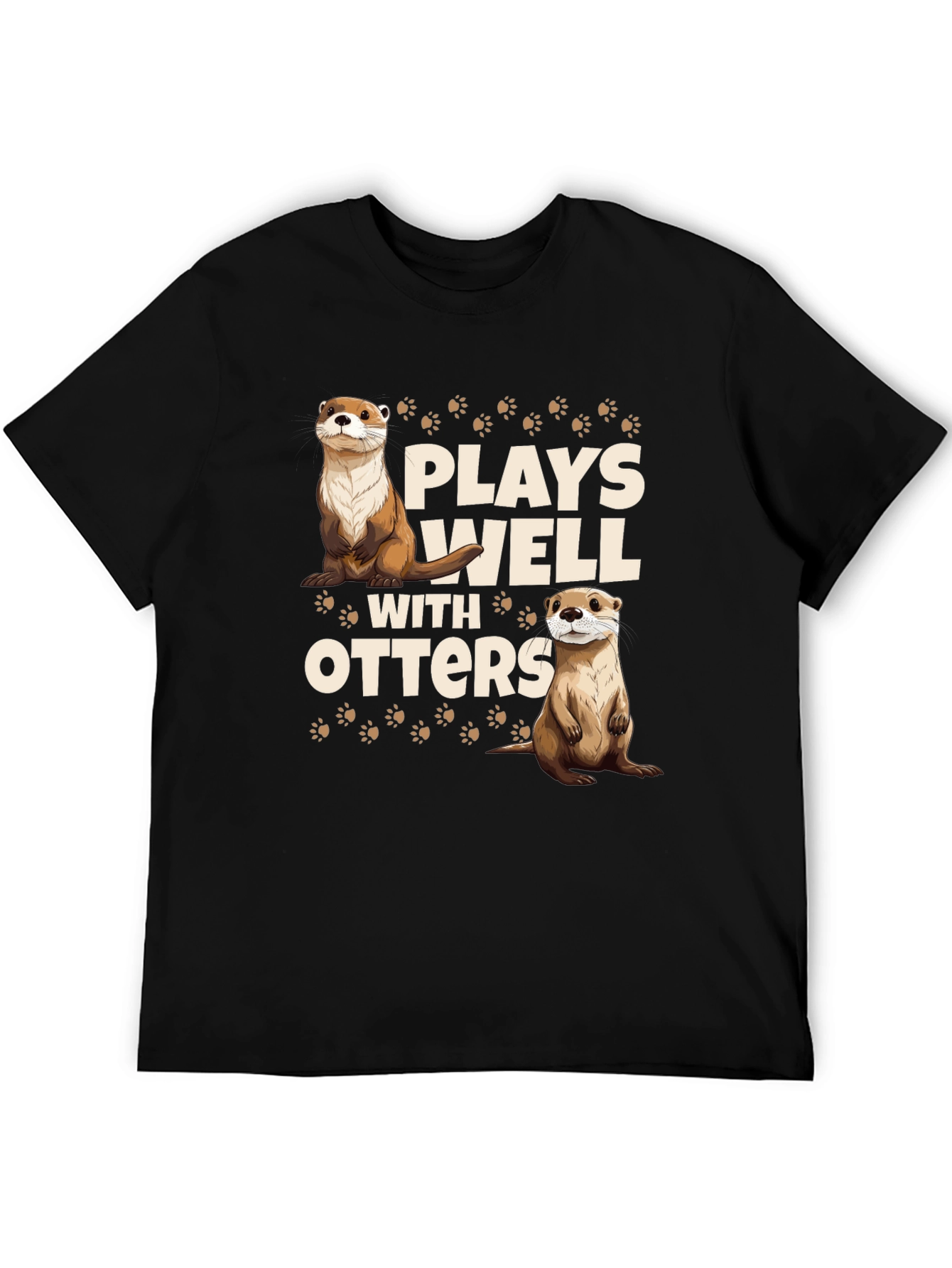 Plays Well With Otters Black T-Shirt