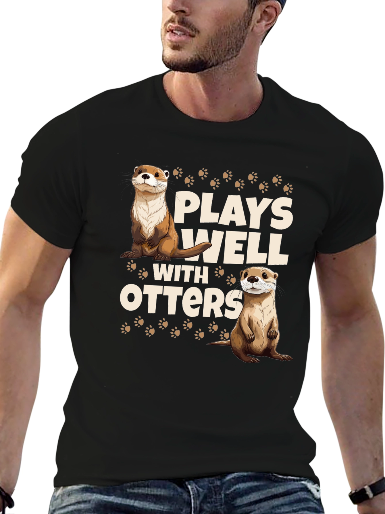 Plays Well With Otters Black T-Shirt