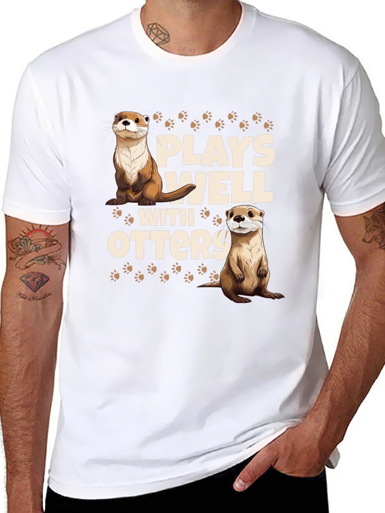 Plays Well With Otters Black T-Shirt