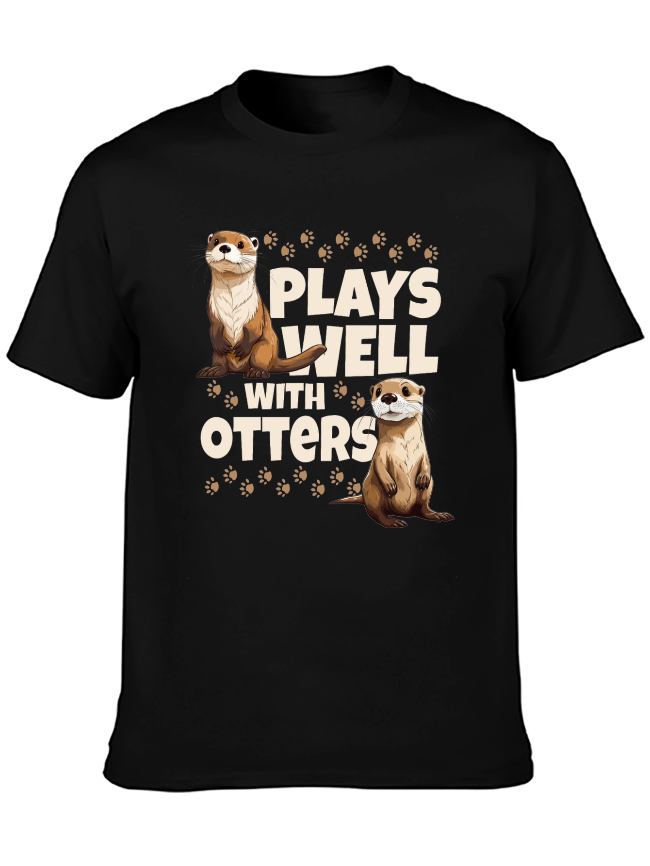 Plays Well With Otters Black T-Shirt