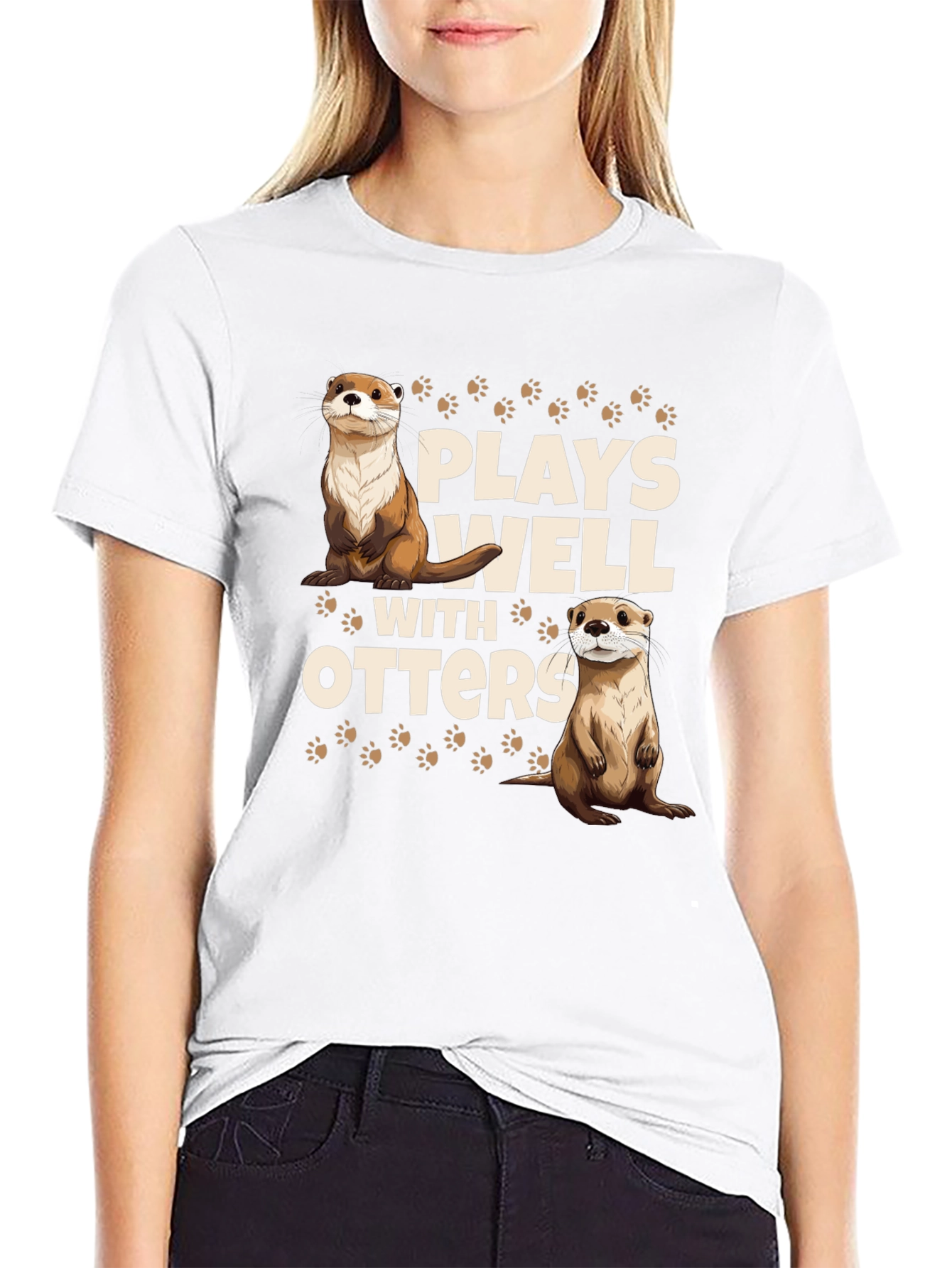 Plays Well With Otters Black T-Shirt