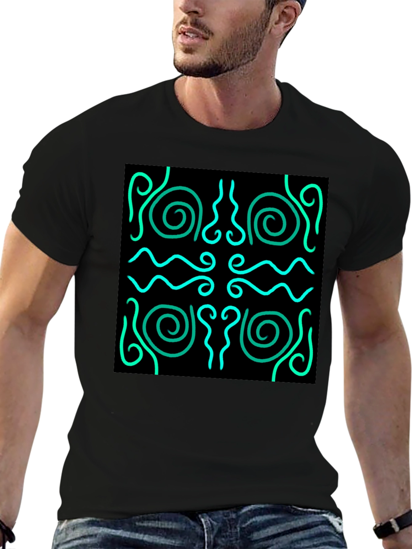 Stylish Black T-Shirt with Abstract Graphic Design