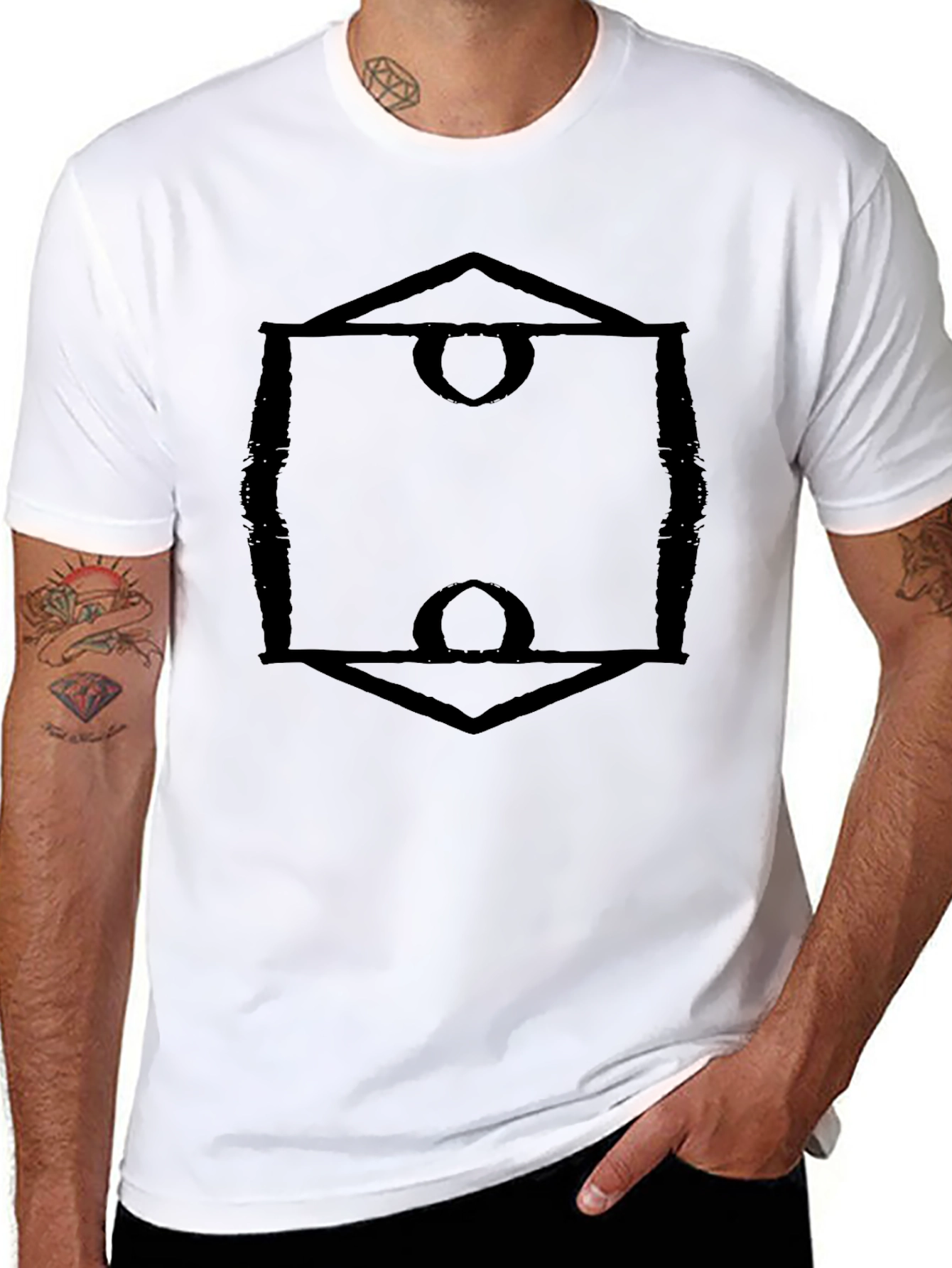 Abstract Geometric Design Black Tee