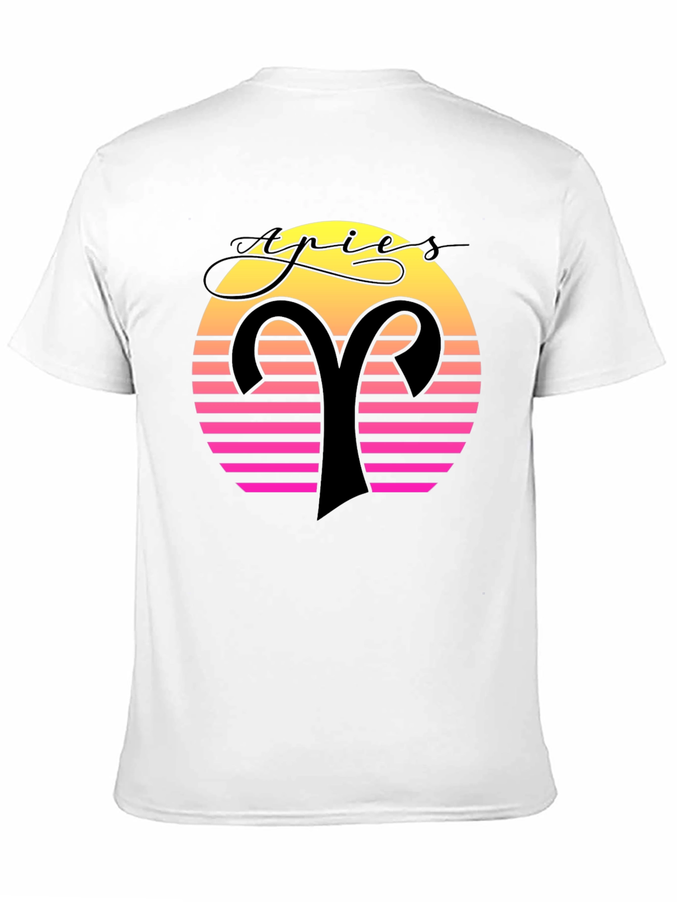 Aries Zodiac Black T-Shirt Retro Sunset Design