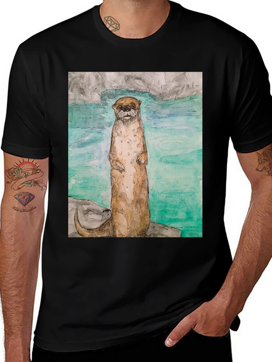 Otter Watercolor Graphic Tee - Unique Animal Art Shirt