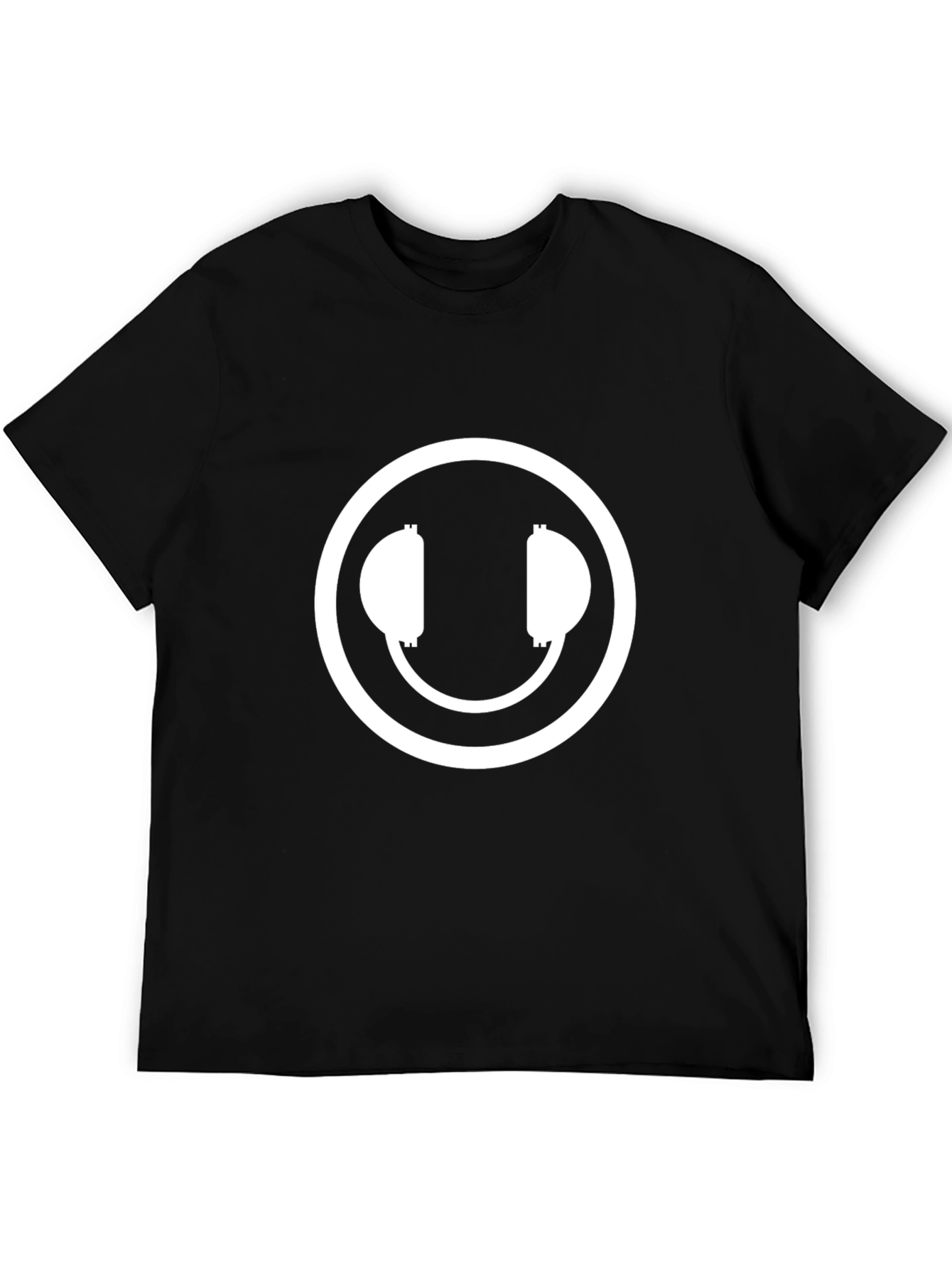 Headphone Smiley Face Black T-Shirt