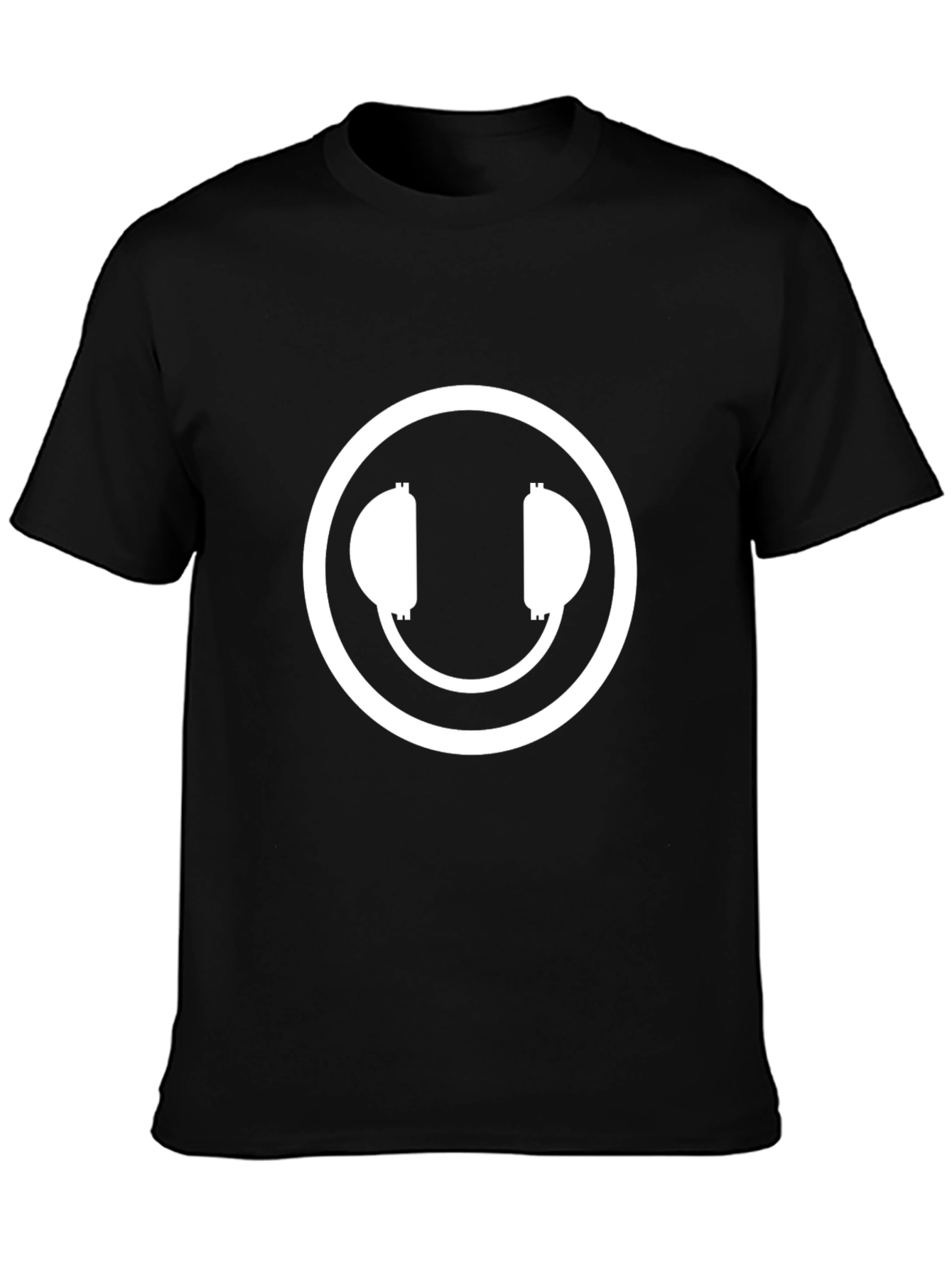 Headphone Smiley Face Black T-Shirt