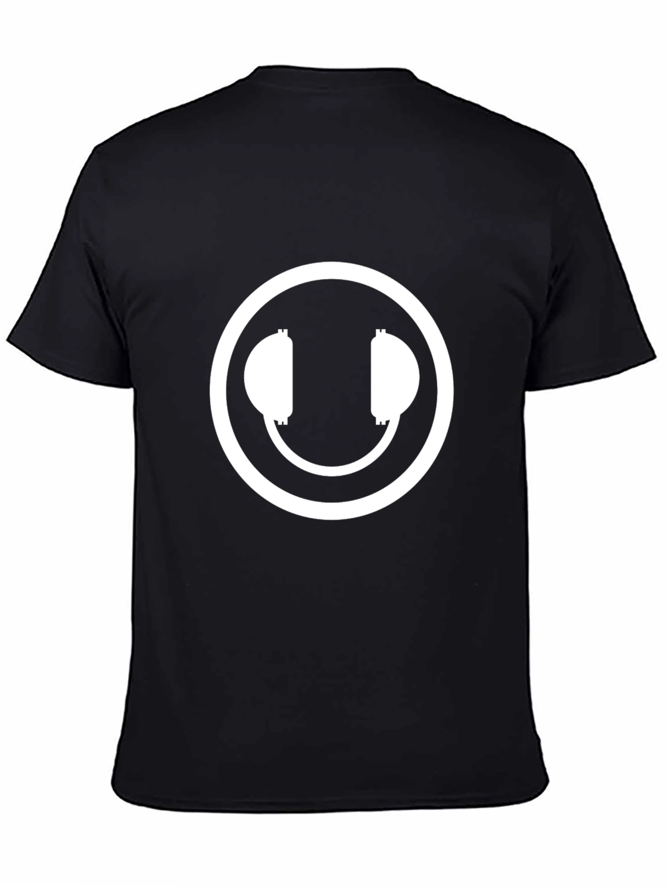 Headphone Smiley Face Black T-Shirt