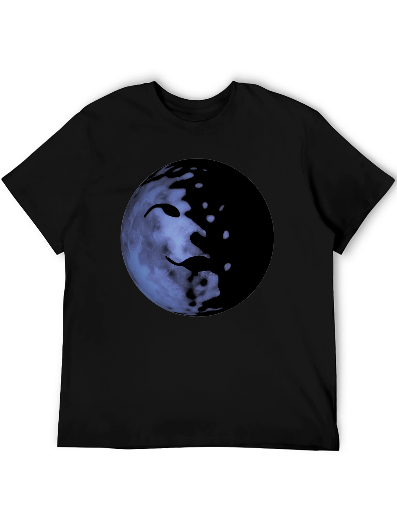Unique Moon Face Graphic Black T-Shirt