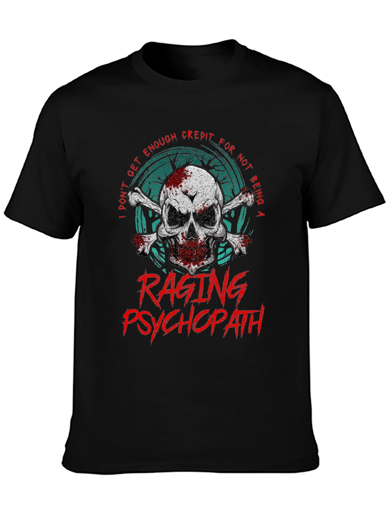 Raging Psychopath Skull Graphic T-Shirt