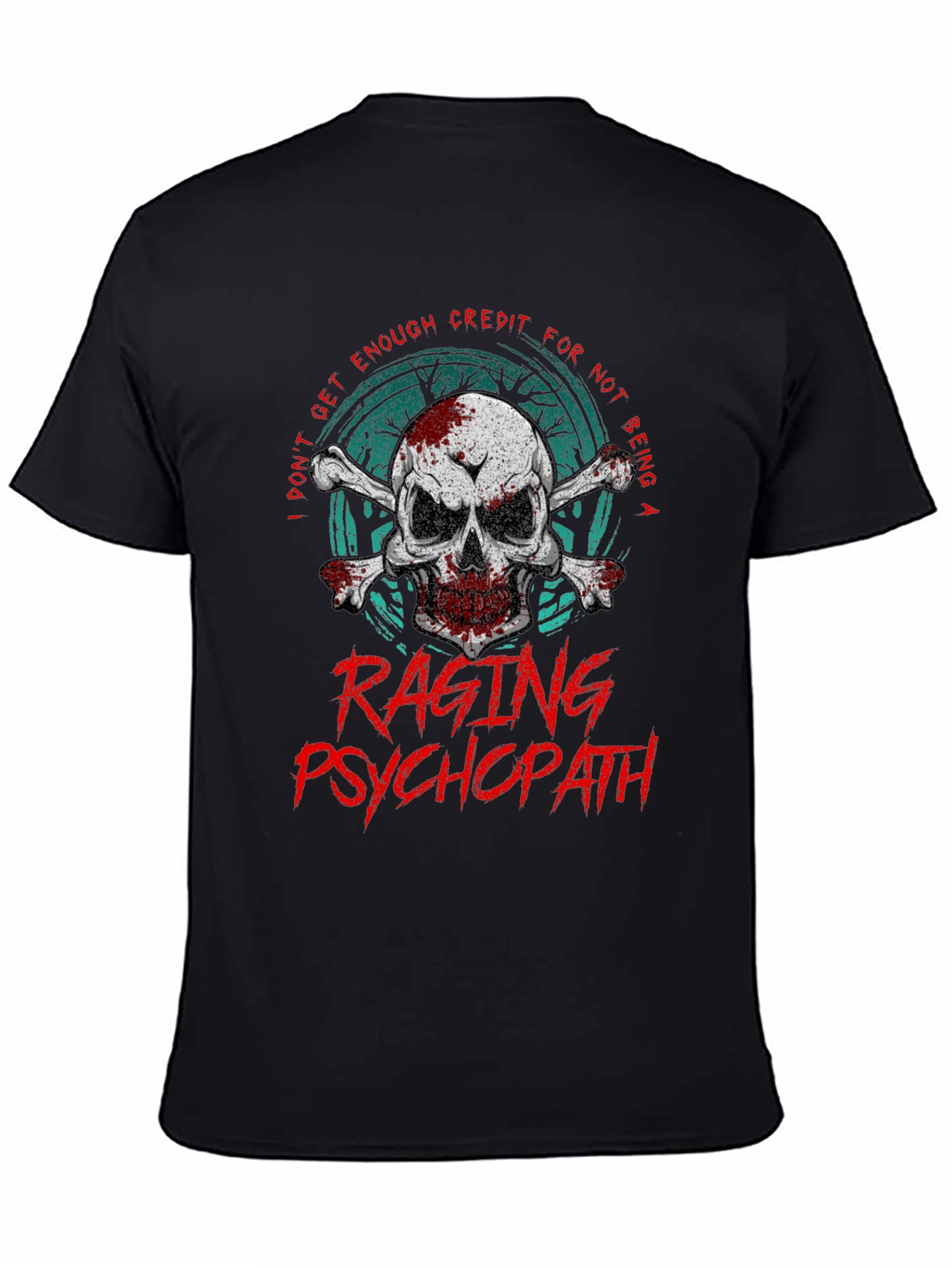 Raging Psychopath Skull Graphic T-Shirt
