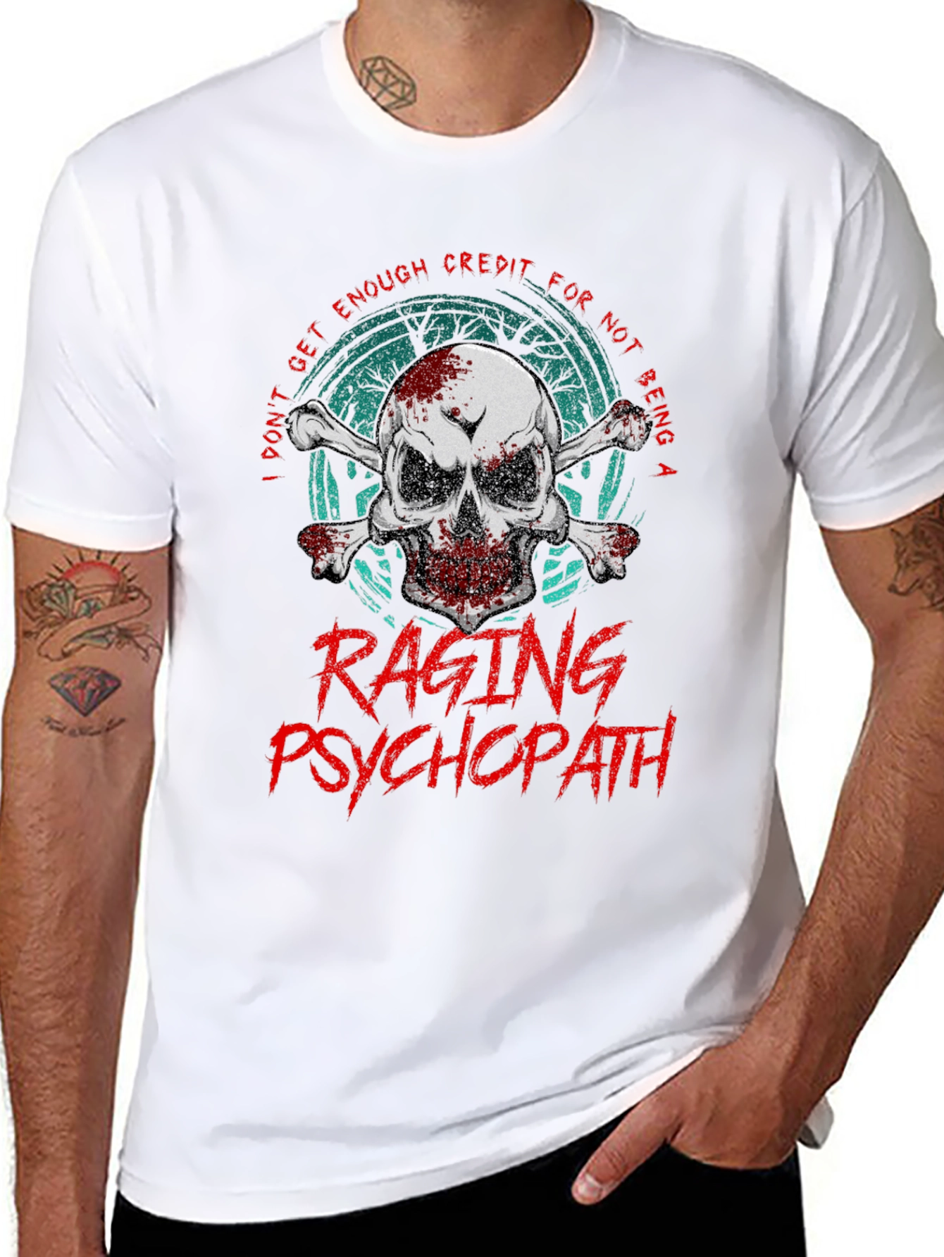 Raging Psychopath Skull Graphic T-Shirt