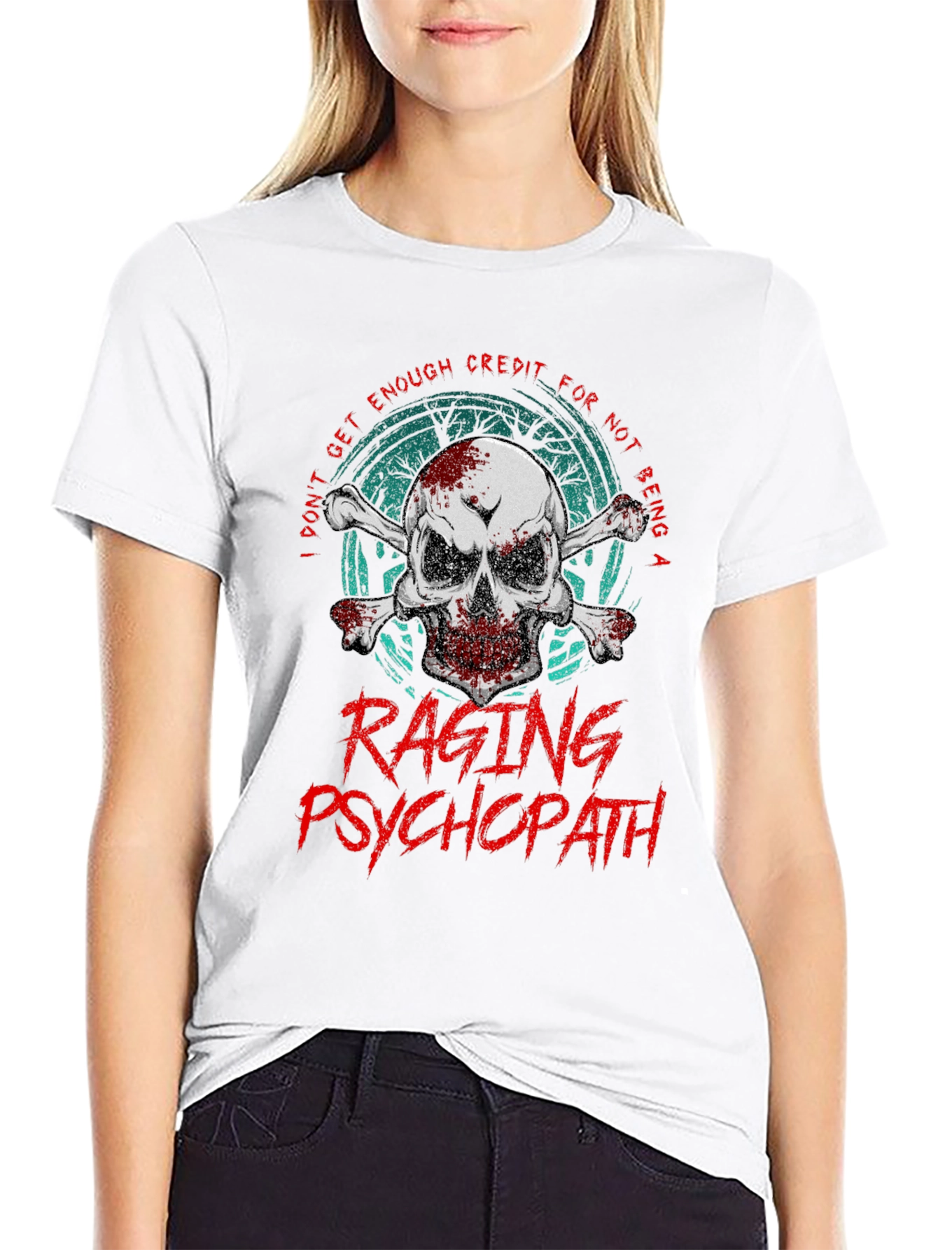 Raging Psychopath Skull Graphic T-Shirt
