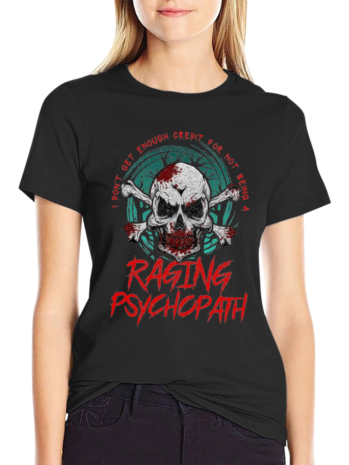 Raging Psychopath Skull Graphic T-Shirt