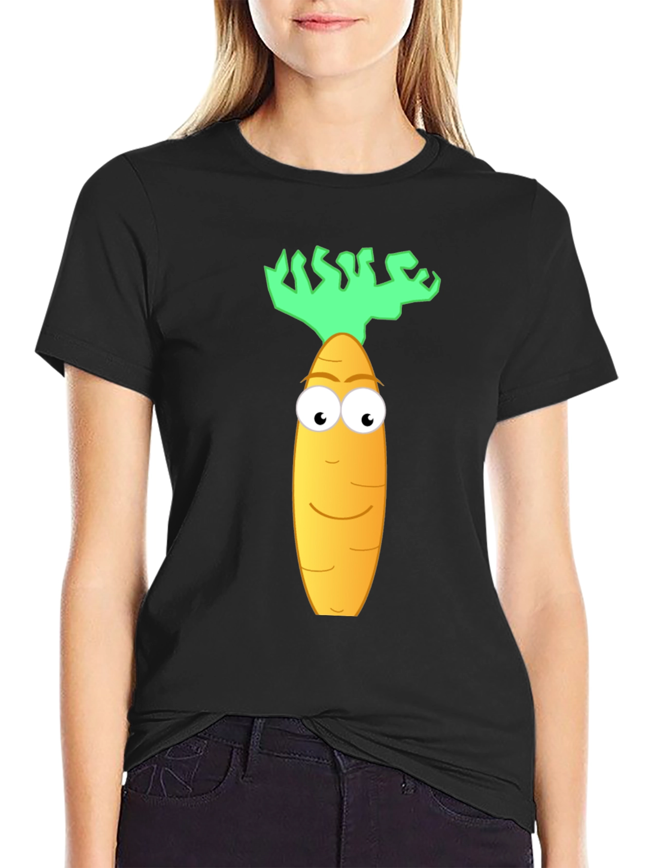 Funny Carrot Cartoon Graphic Tee - Black