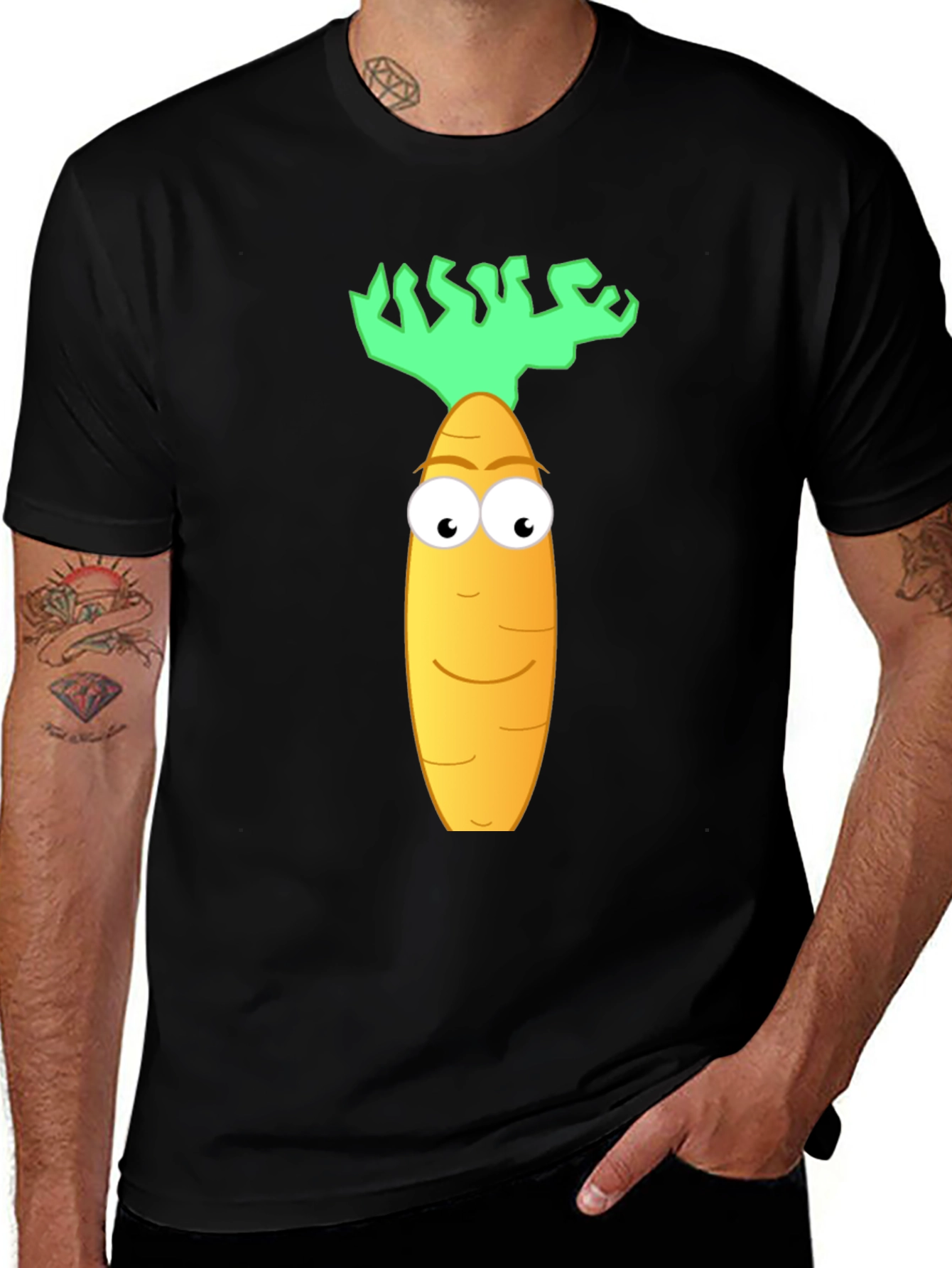 Funny Carrot Cartoon Graphic Tee - Black