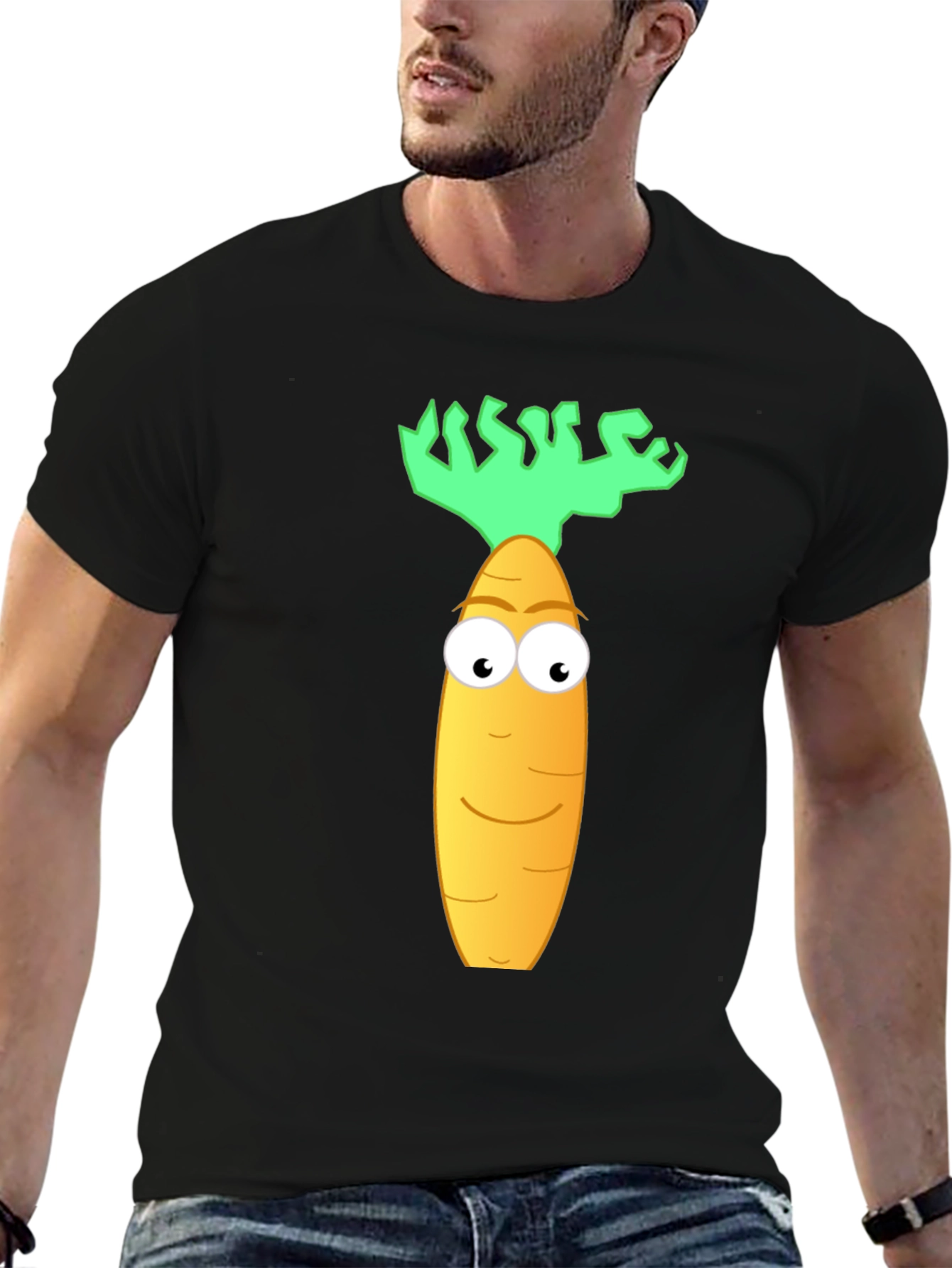 Funny Carrot Cartoon Graphic Tee - Black