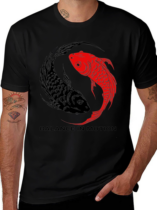 Yin Yang Koi Fish Black T-Shirt - Balance in Motion Graphic