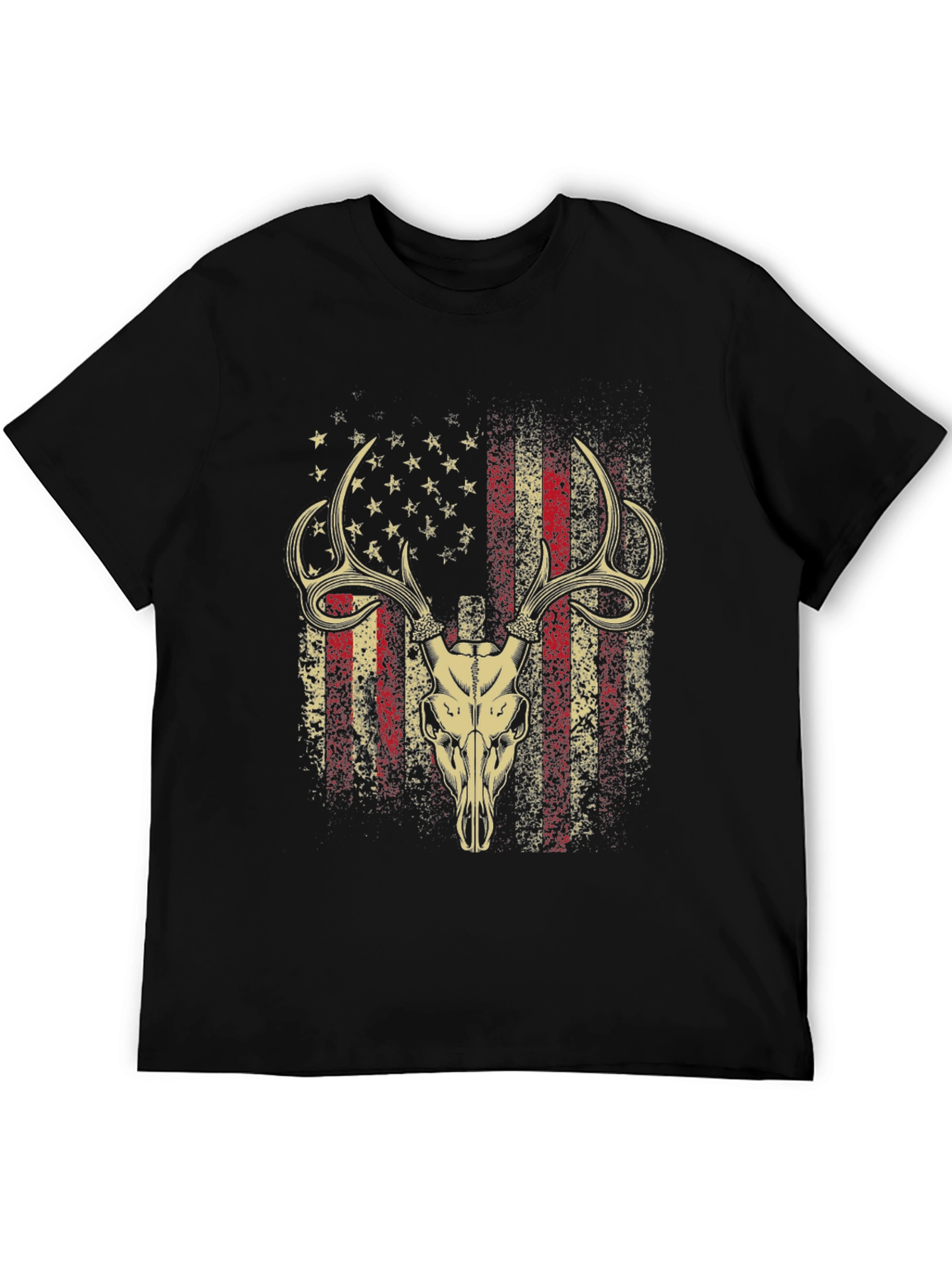 American Flag Deer Skull Graphic T-Shirt