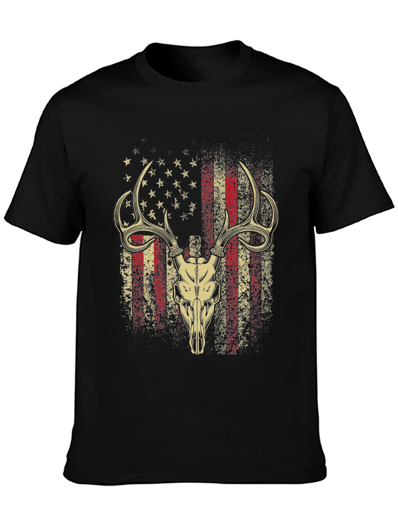 American Flag Deer Skull Graphic T-Shirt