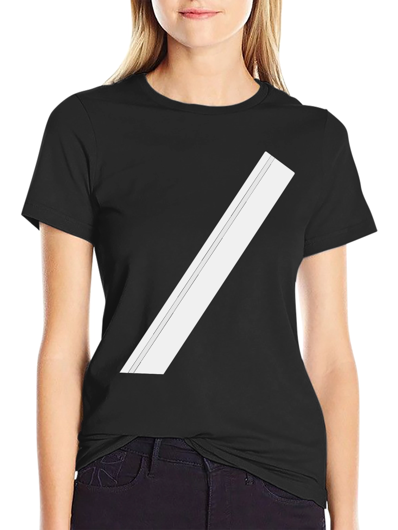 Modern Black Tee with Diagonal White Stripe