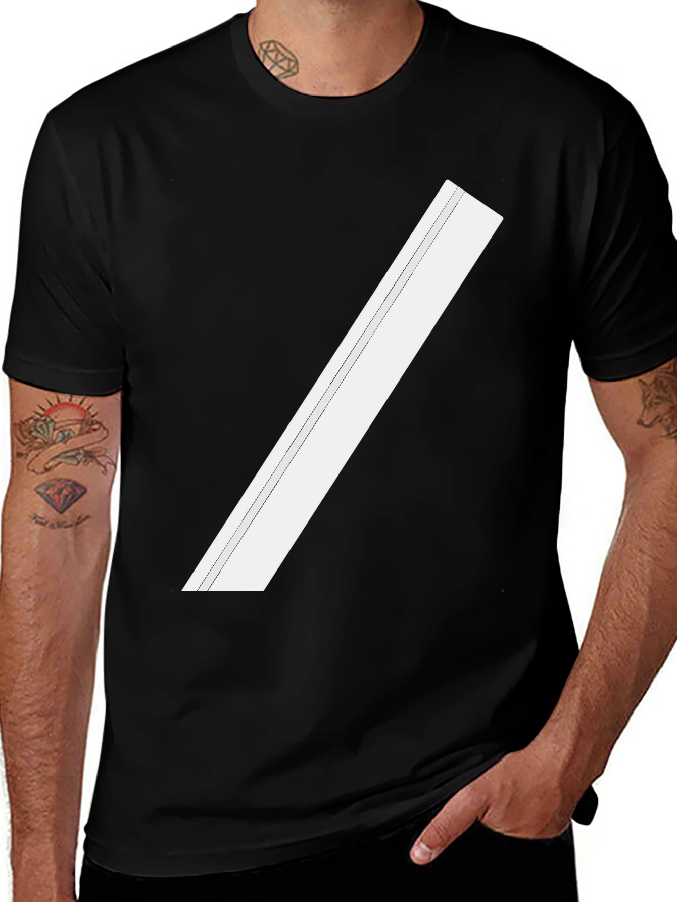 Modern Black Tee with Diagonal White Stripe