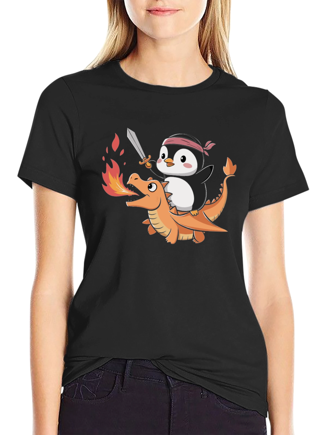 Penguin Riding Dragon Graphic Tee