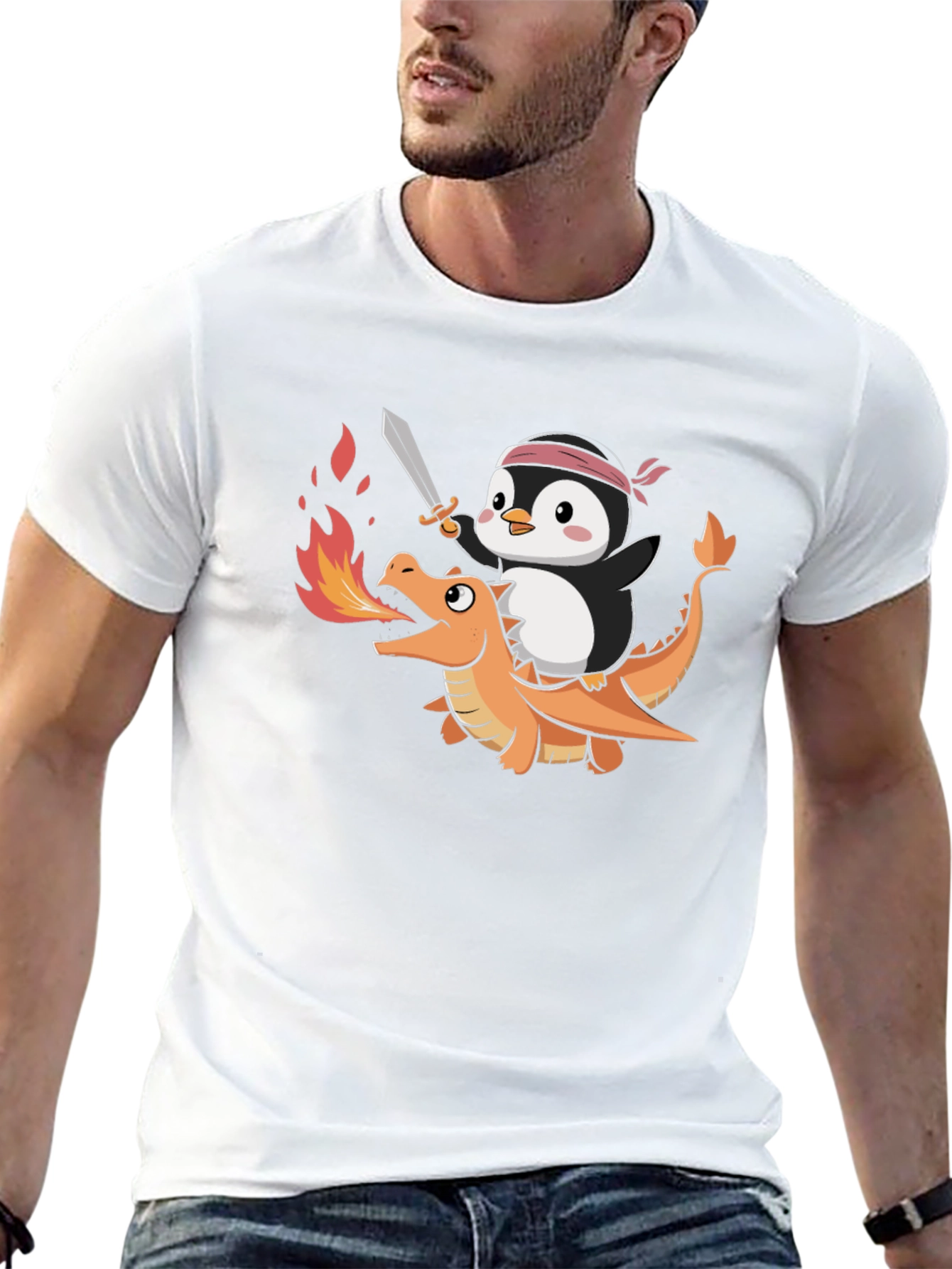 Penguin Riding Dragon Graphic Tee