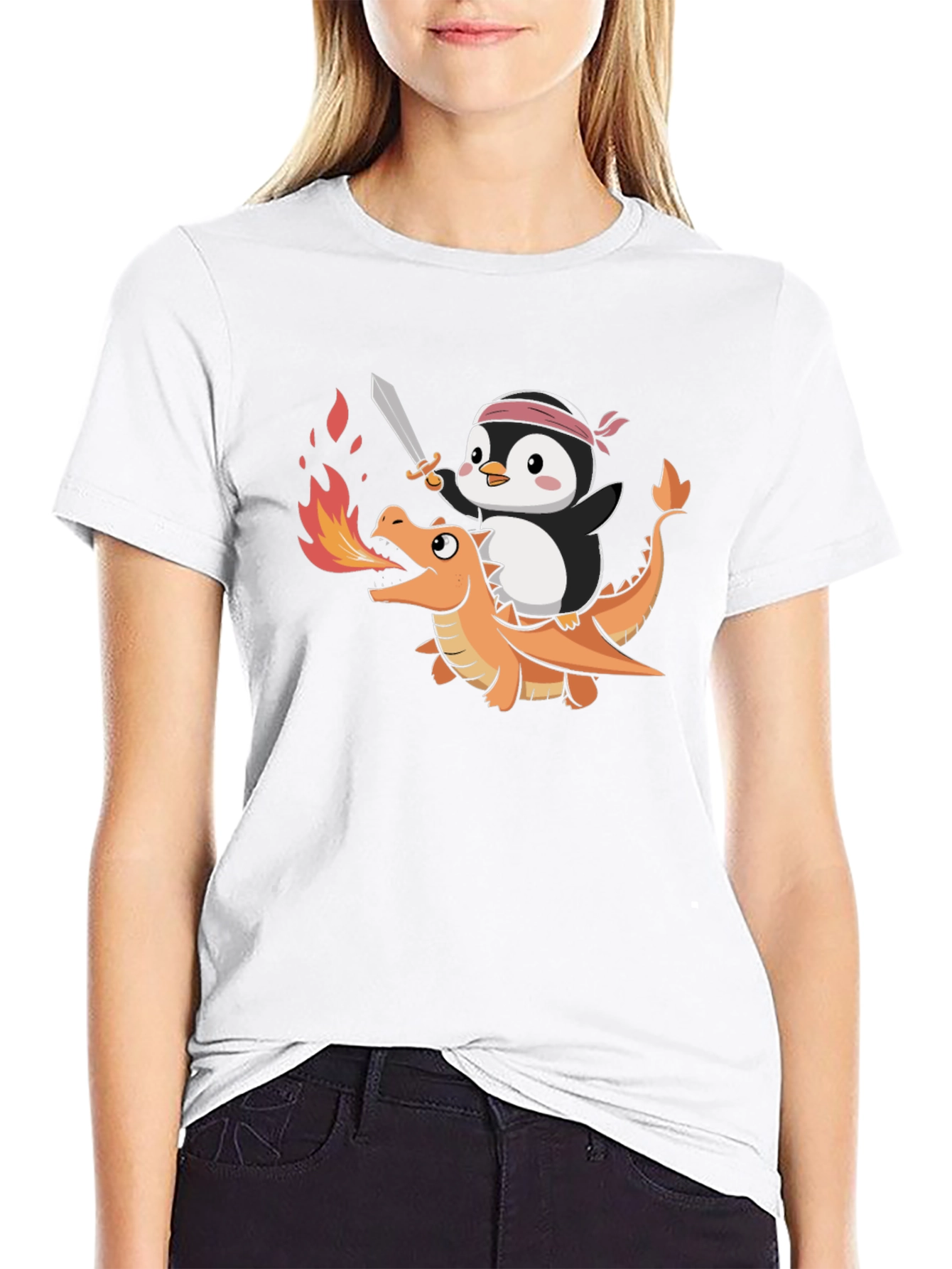 Penguin Riding Dragon Graphic Tee