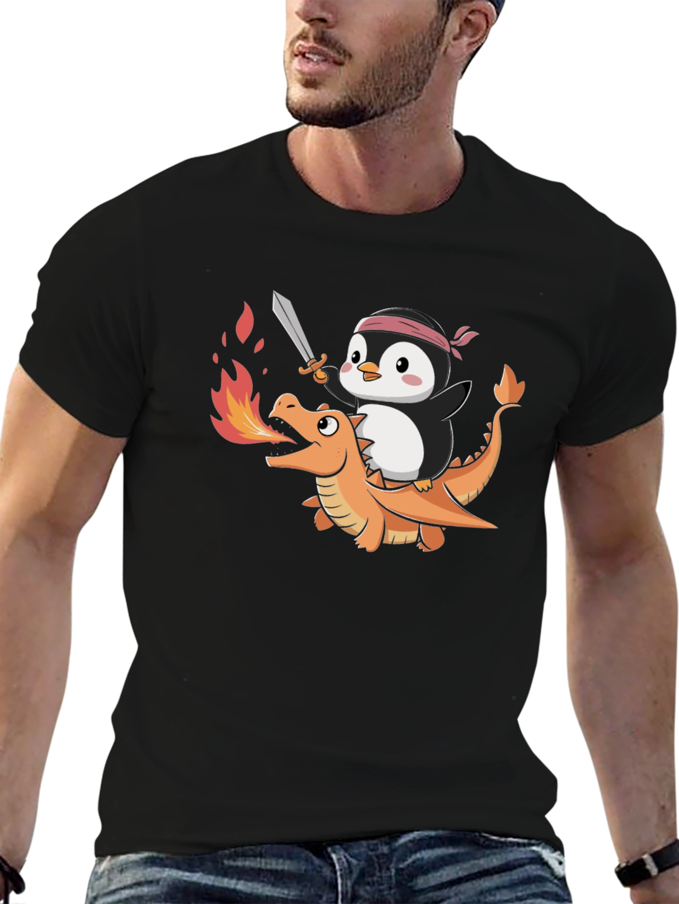 Penguin Riding Dragon Graphic Tee