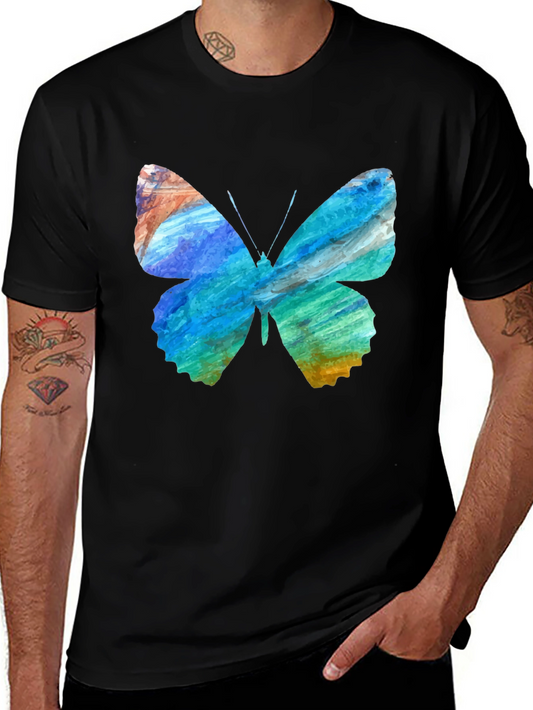 Colorful Butterfly Graphic Black T-Shirt