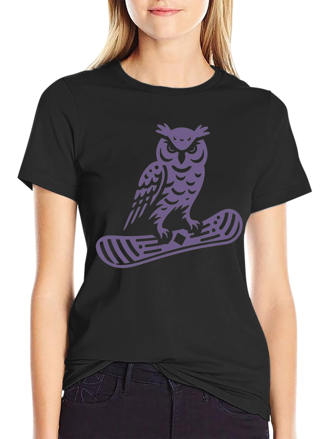 Owl Snowboard Graphic Tee - Black Cotton Blend