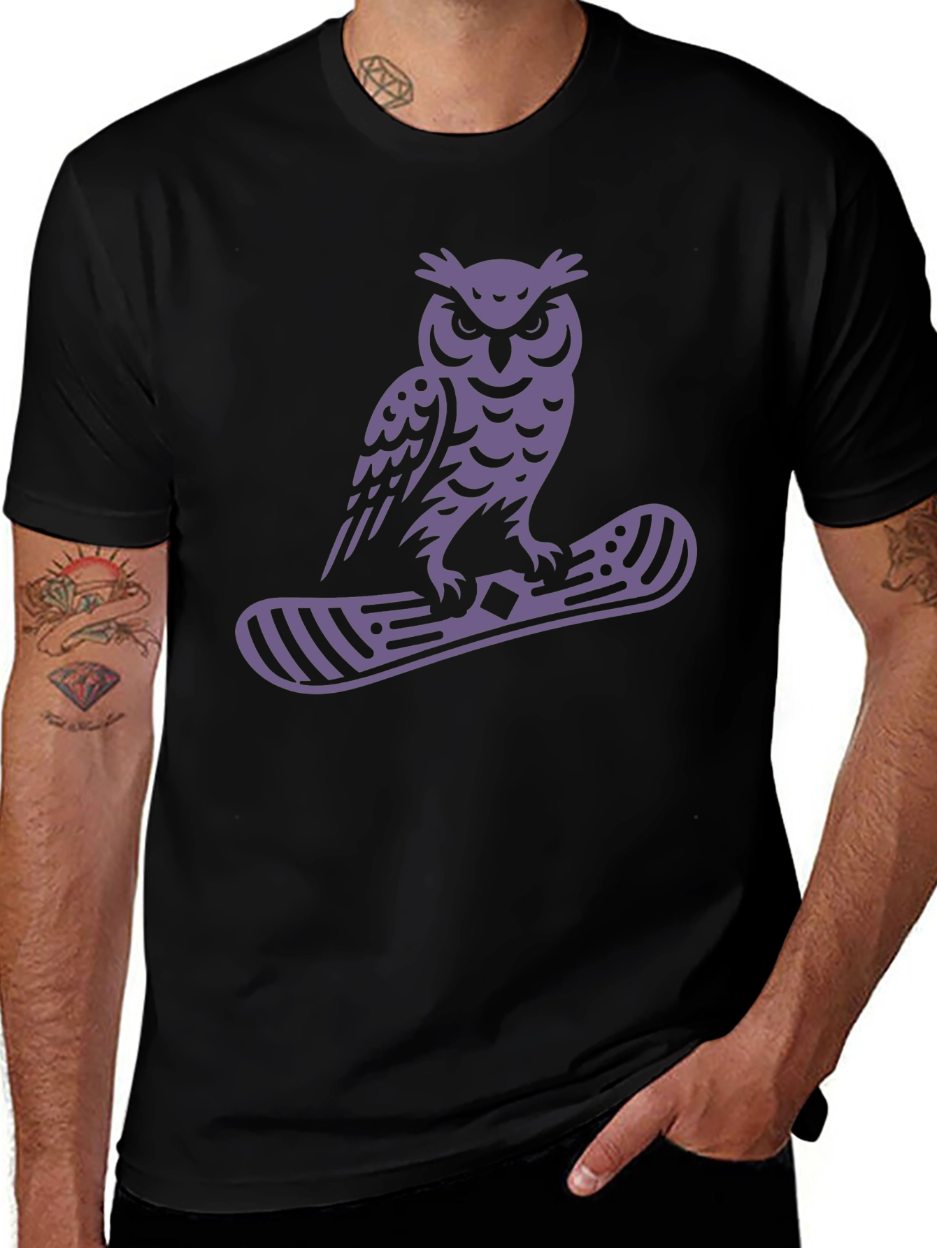 Owl Snowboard Graphic Tee - Black Cotton Blend