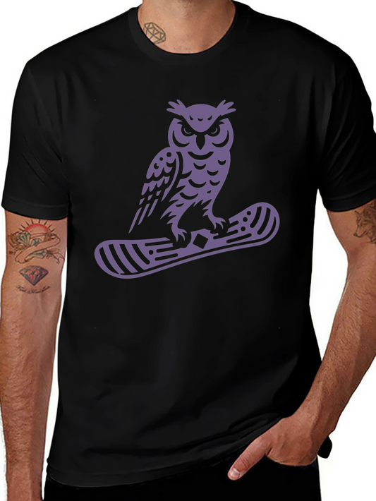 Owl Snowboard Graphic Tee - Black Cotton Blend