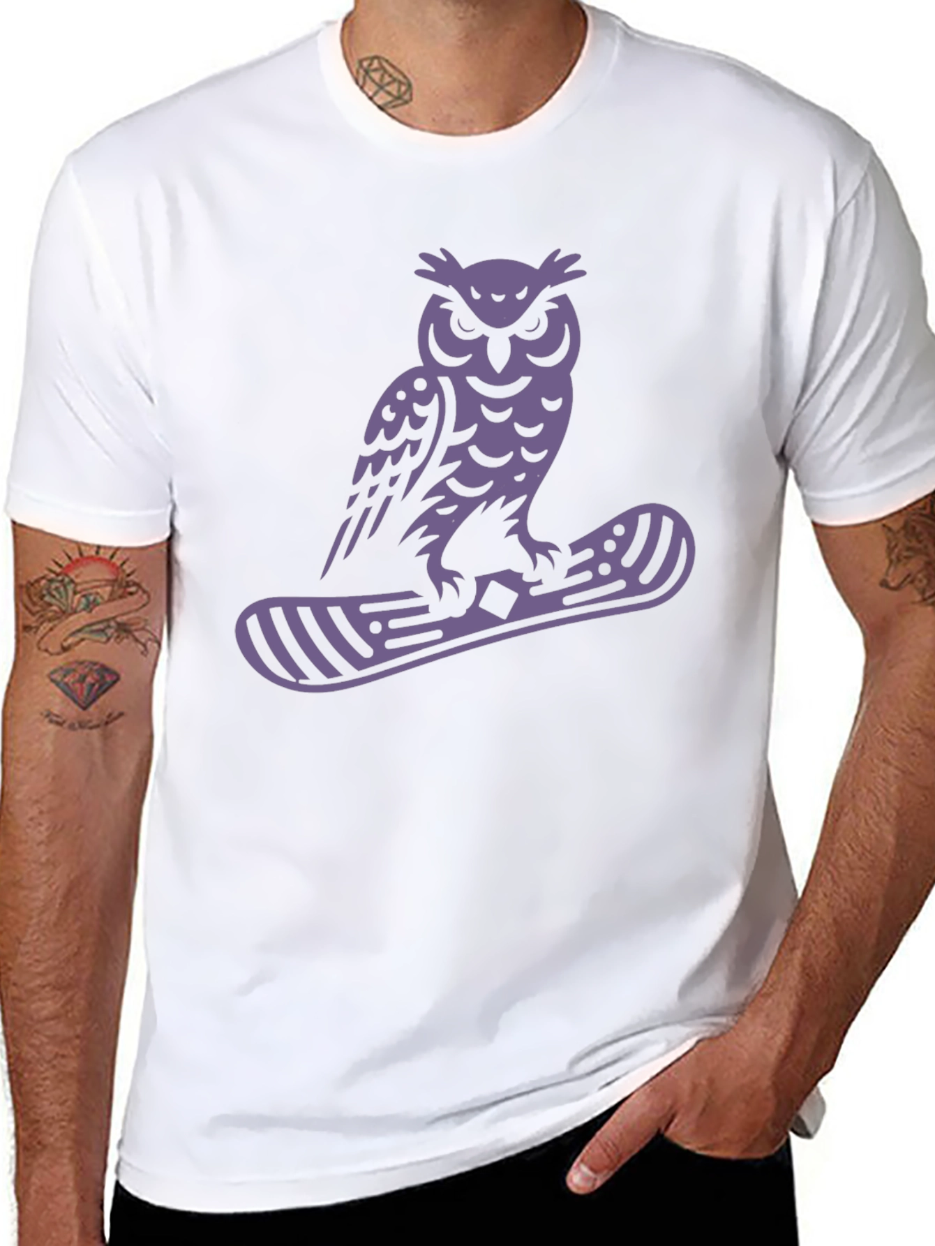 Owl Snowboard Graphic Tee - Black Cotton Blend
