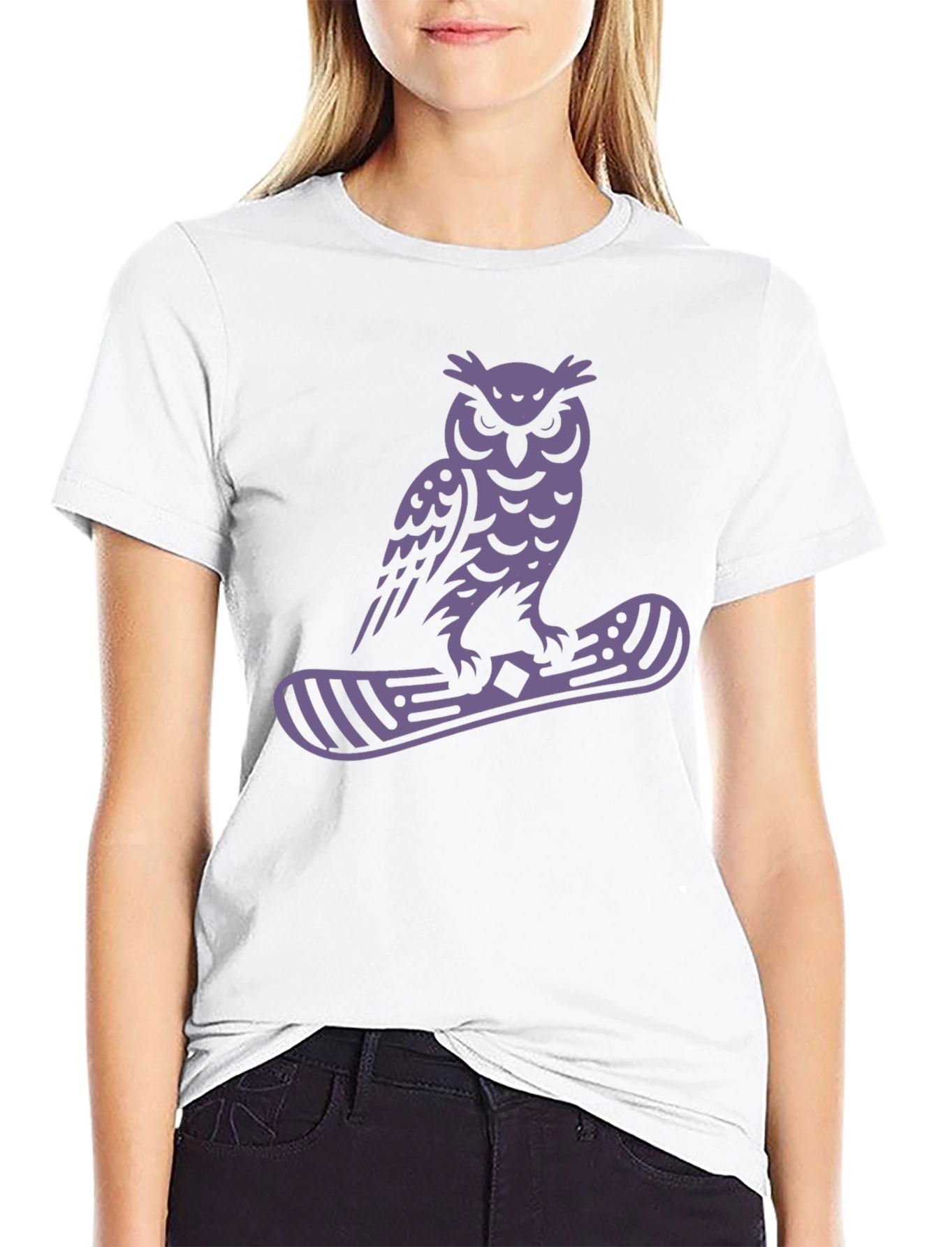 Owl Snowboard Graphic Tee - Black Cotton Blend