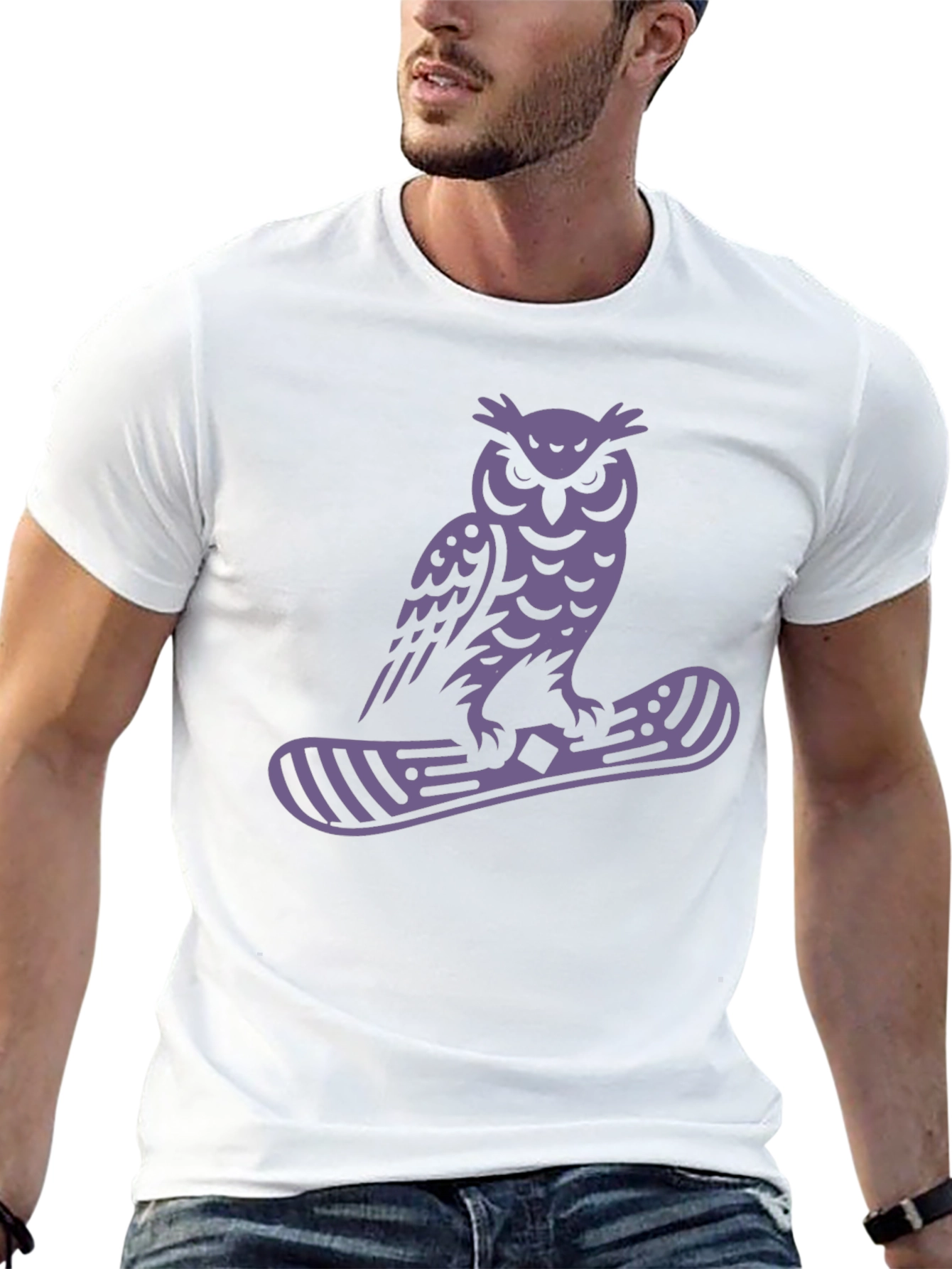 Owl Snowboard Graphic Tee - Black Cotton Blend