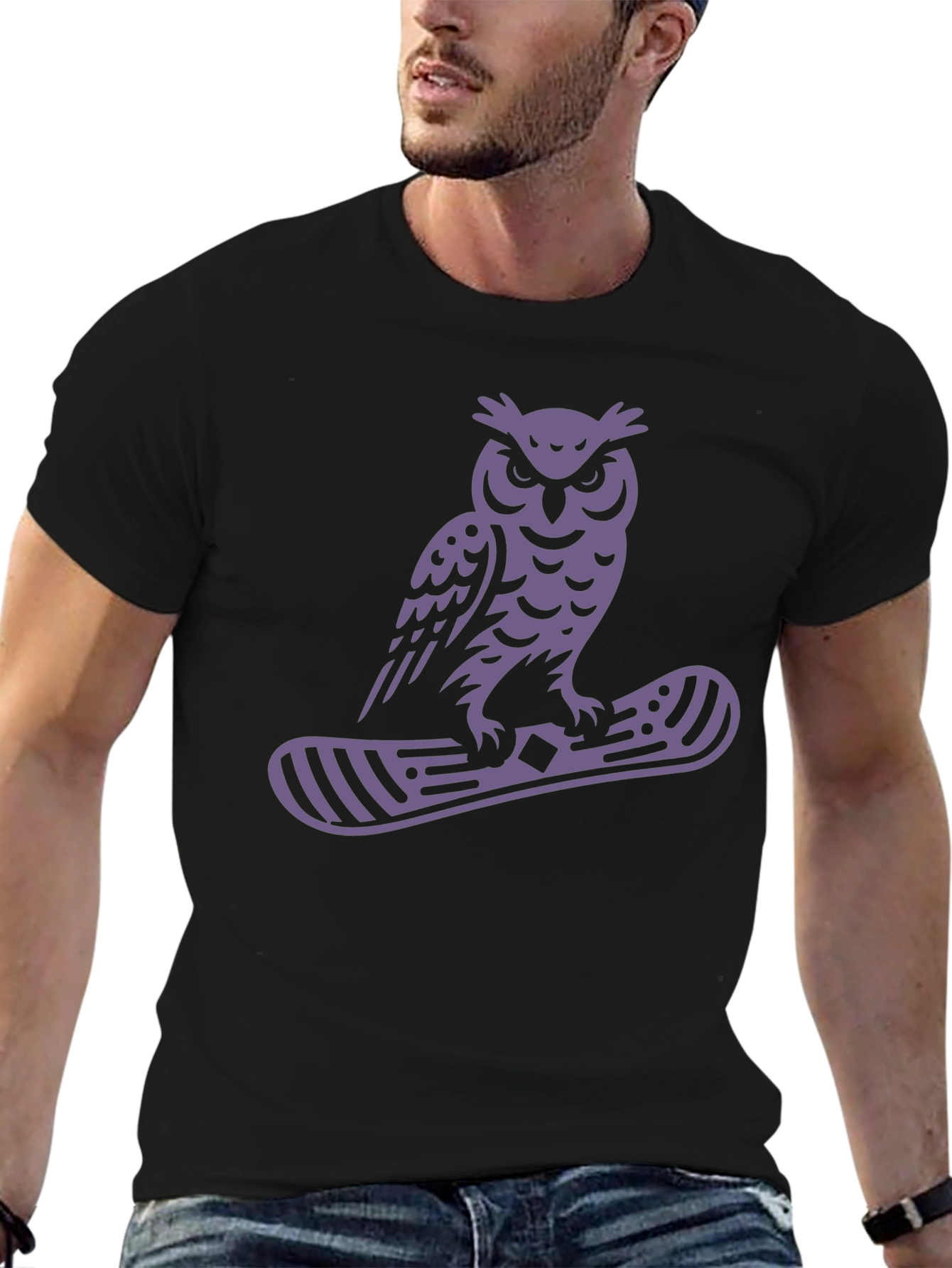 Owl Snowboard Graphic Tee - Black Cotton Blend