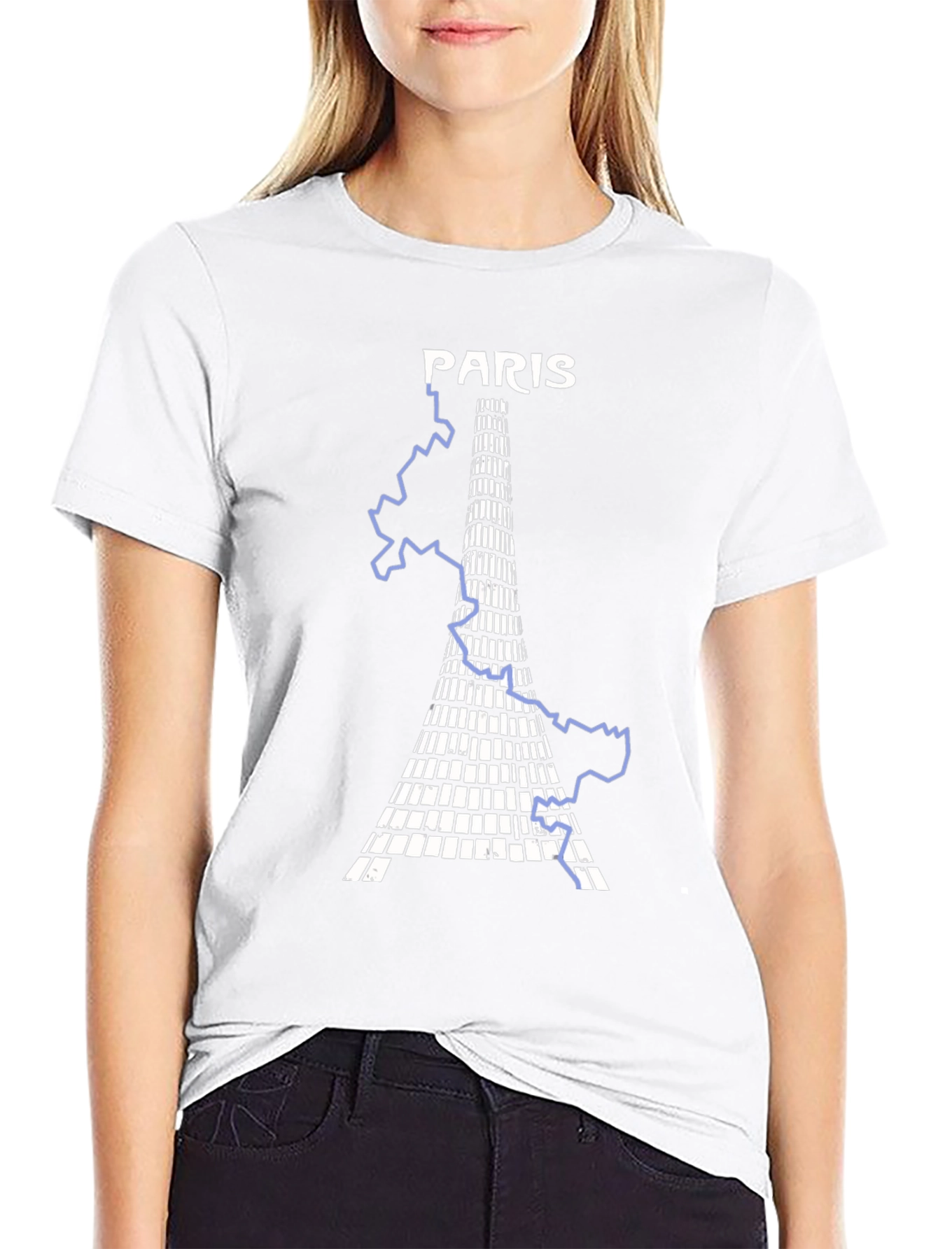 Paris Eiffel Tower Graphic Tee - Black Cotton Blend