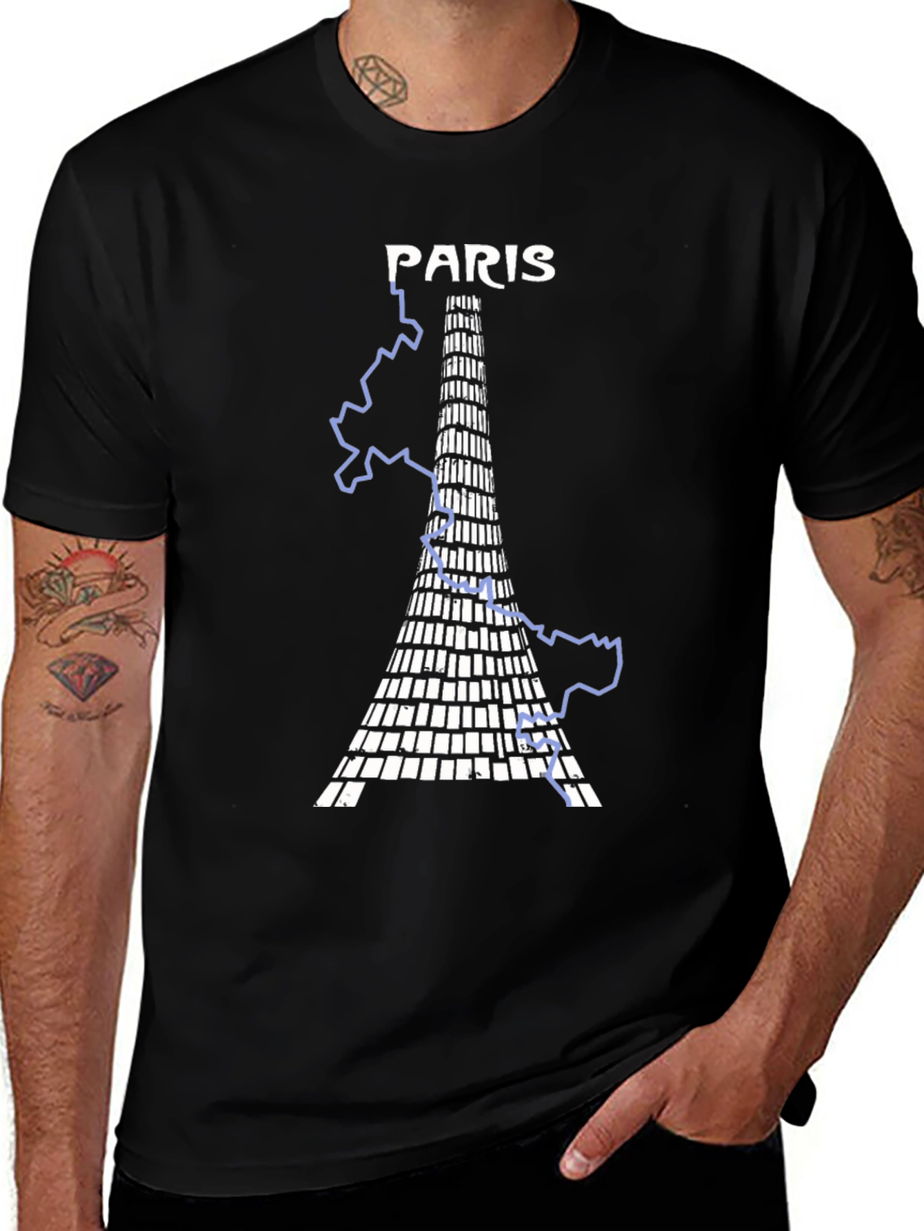 Paris Eiffel Tower Graphic Tee - Black Cotton Blend