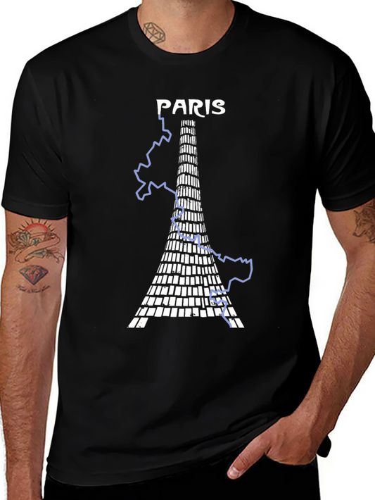 Paris Eiffel Tower Graphic Tee - Black Cotton Blend
