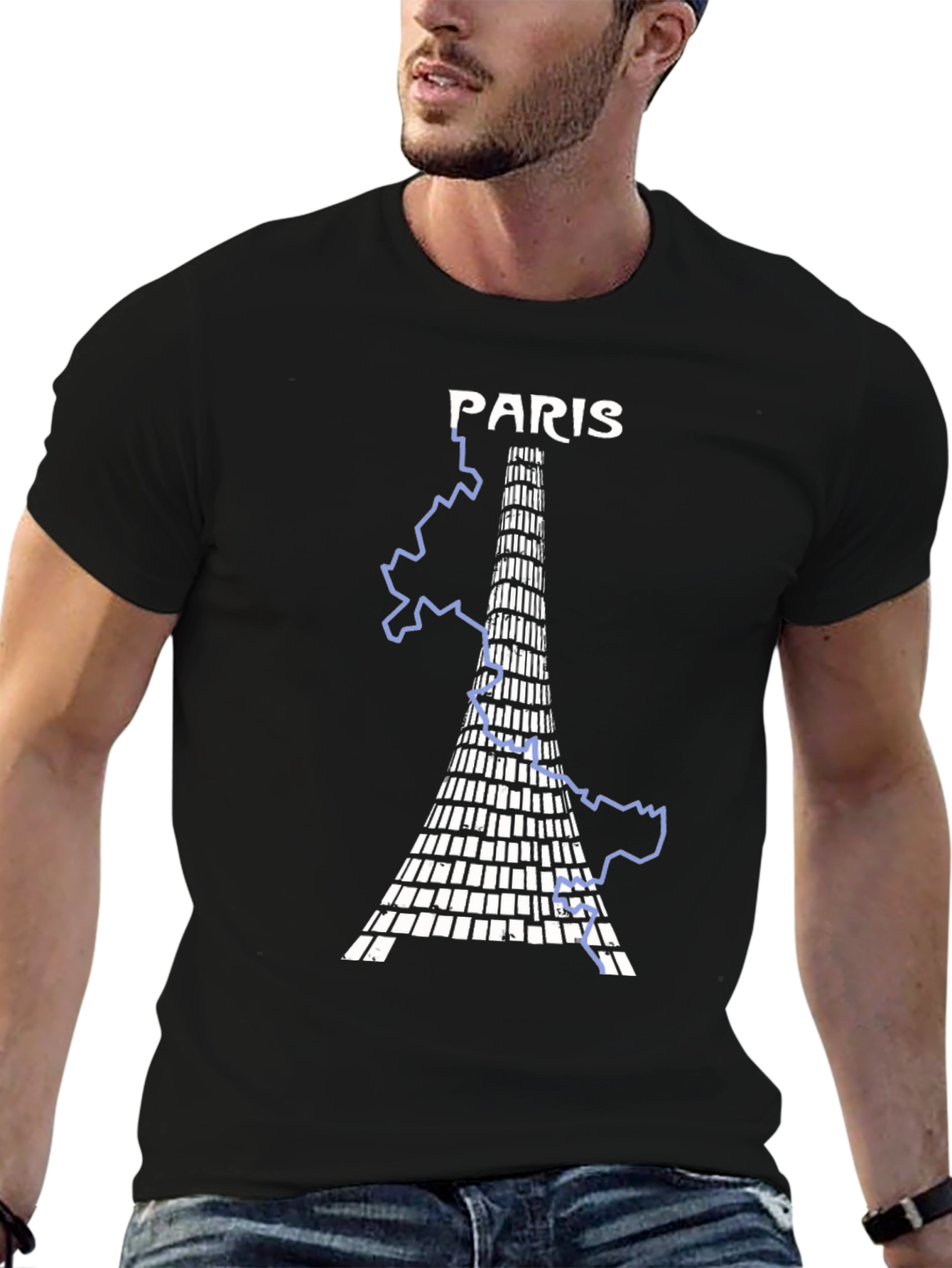 Paris Eiffel Tower Graphic Tee - Black Cotton Blend